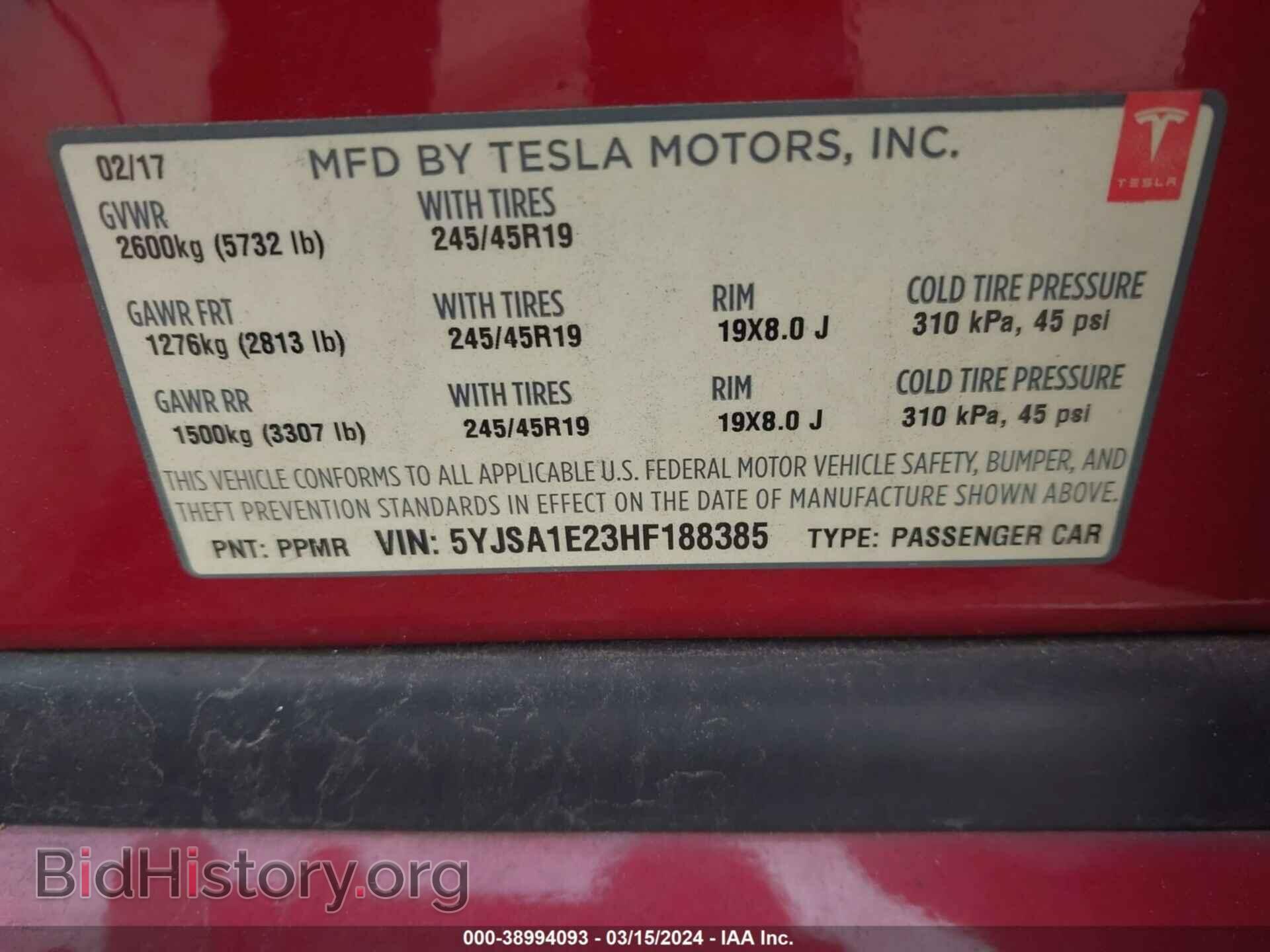 2017 TESLA MODEL S - VIN: 5YJSA1E23HF188385 - Photo 9