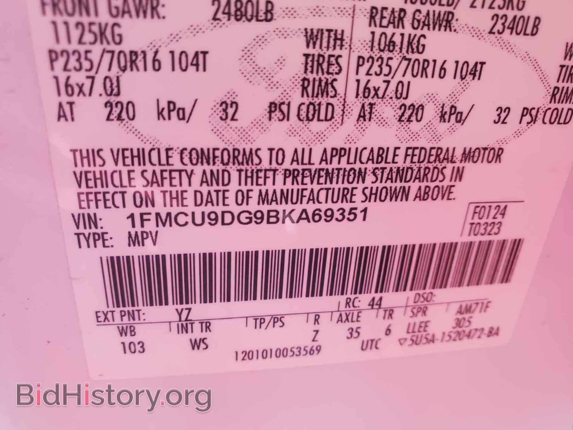 2011 FORD ESCAPE - VIN: 1FMCU9DG9BKA69351 - Фото 10