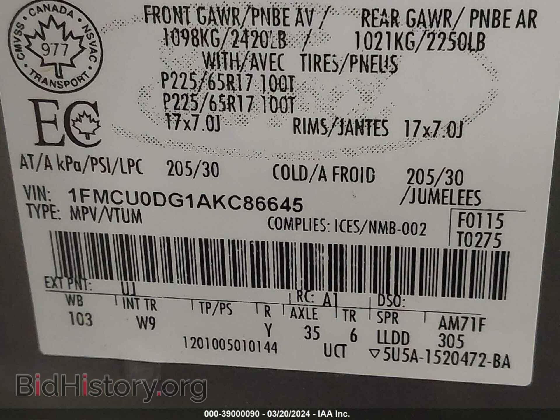2010 FORD ESCAPE - VIN: 1FMCU0DG1AKC86645 - Фото 9
