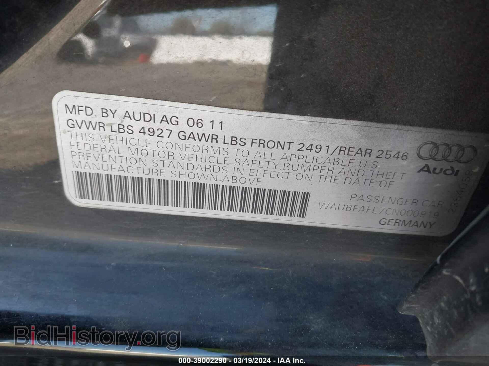 2012 AUDI A4 - VIN: WAUBFAFL7CN000919 - Фото 9