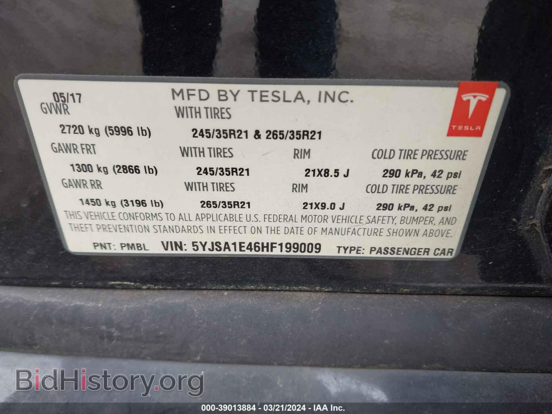2017 TESLA MODEL S - VIN: 5YJSA1E46HF199009 - Фото 9