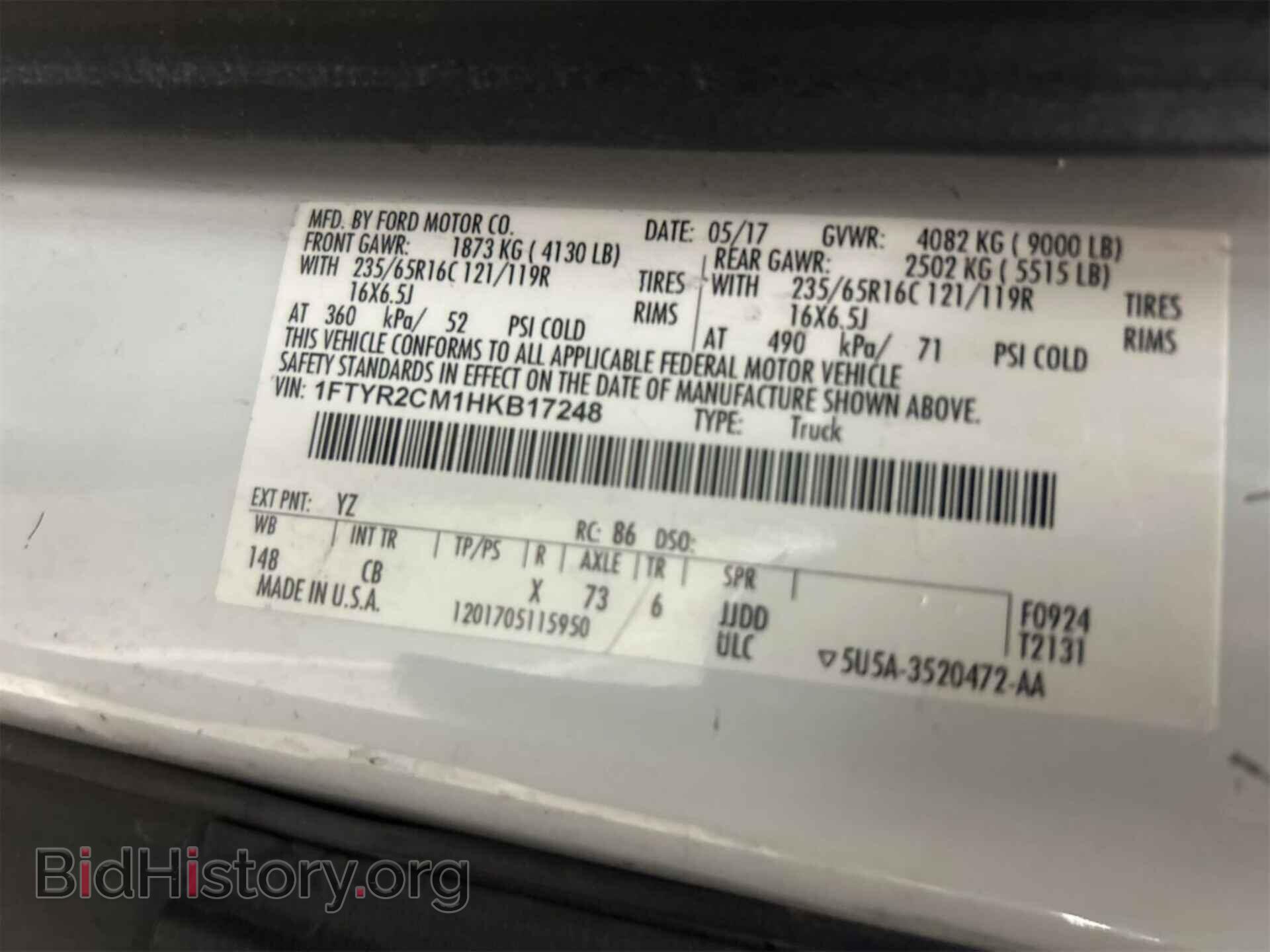 2017 FORD TRANSIT - VIN: 1FTYR2CM1HKB17248 - Photo 5