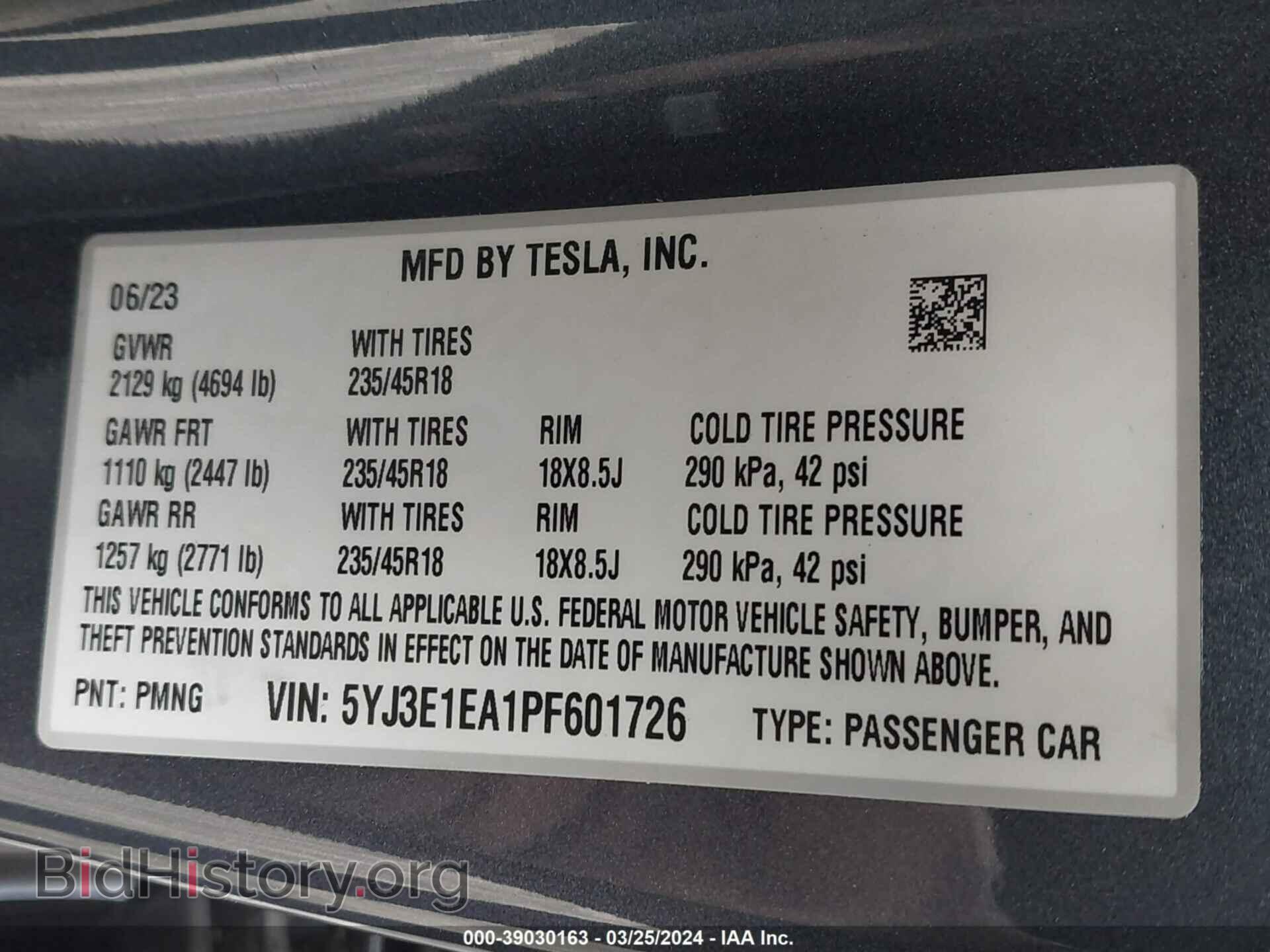 2023 TESLA MODEL 3 - VIN: 5YJ3E1EA1PF601726 - Фото 9