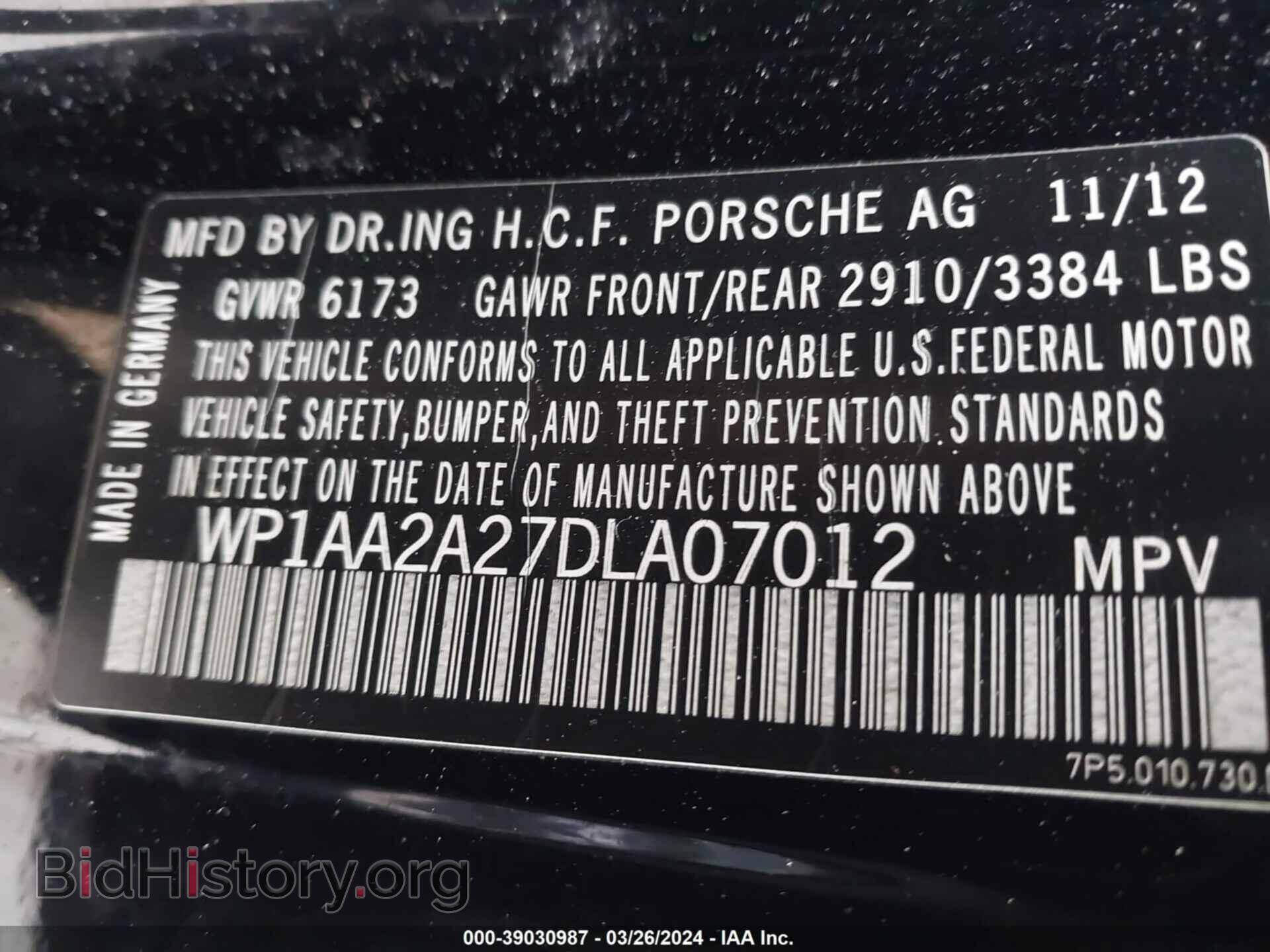 2013 PORSCHE CAYENNE - VIN: WP1AA2A27DLA07012 - Photo 9
