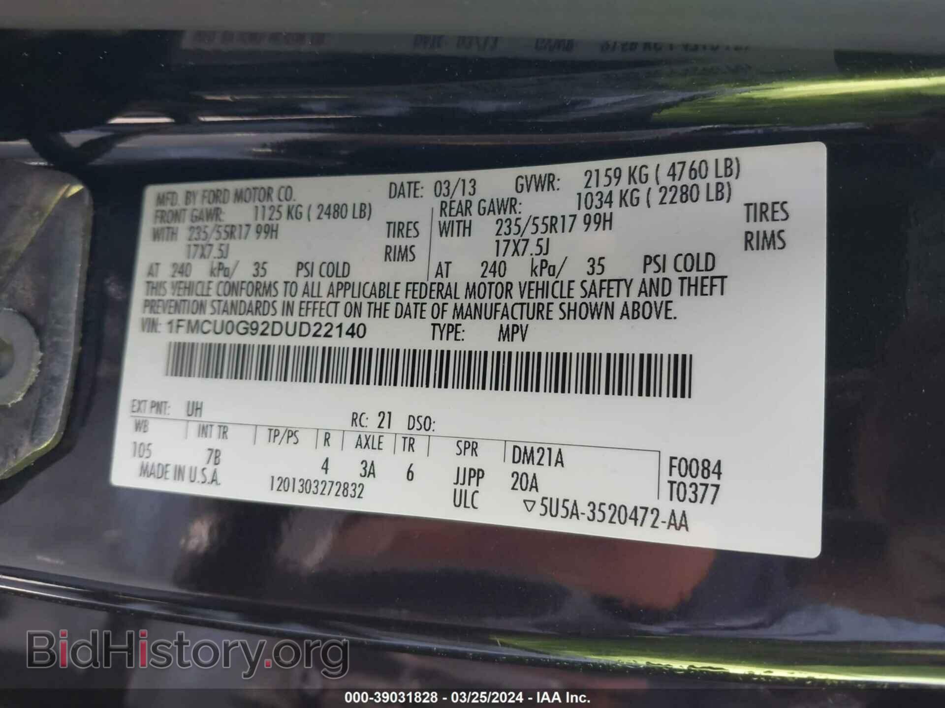 2013 FORD ESCAPE - VIN: 1FMCU0G92DUD22140 - Photo 9