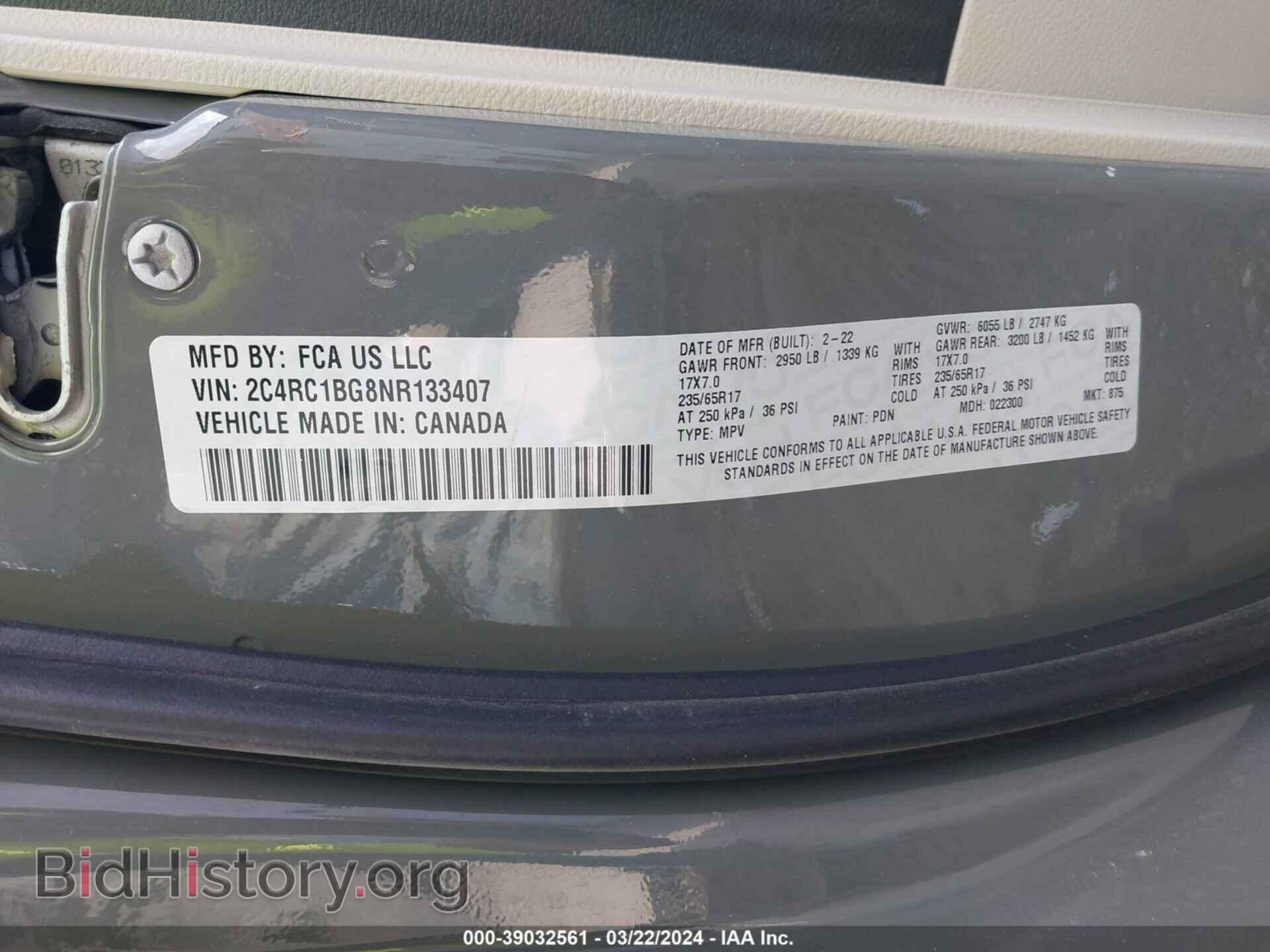 2022 CHRYSLER PACIFICA - VIN: 2C4RC1BG8NR133407 - Фото 9