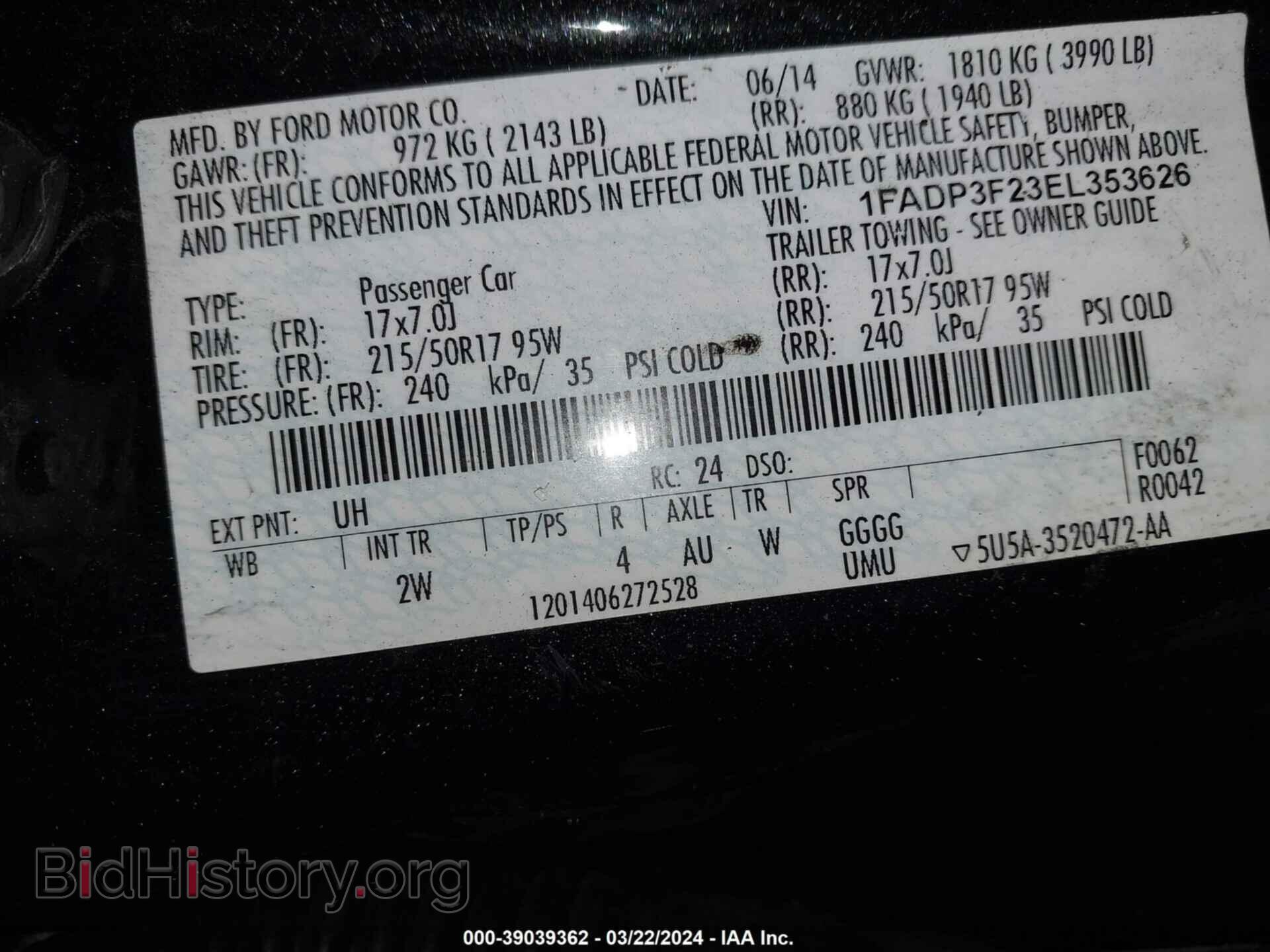 2014 FORD FOCUS - VIN: 1FADP3F23EL353626 - Фото 9