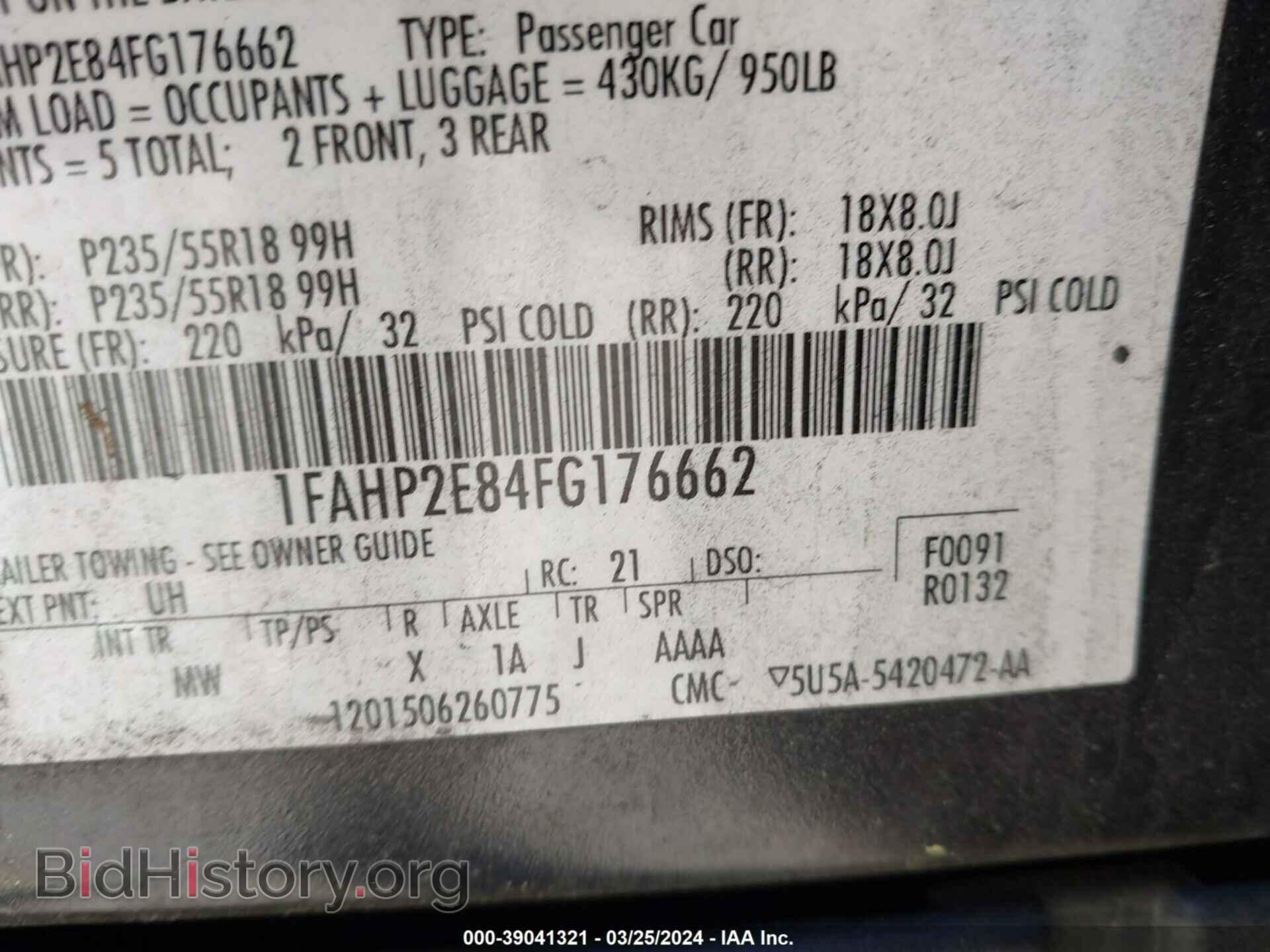 2015 FORD TAURUS - VIN: 1FAHP2E84FG176662 - Фото 9