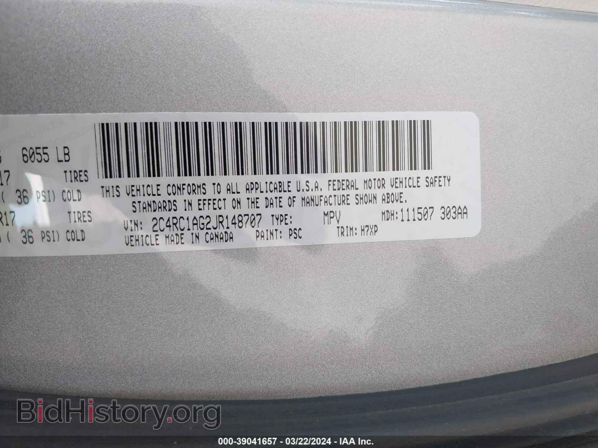 2018 CHRYSLER PACIFICA - VIN: 2C4RC1AG2JR148707 - Photo 9