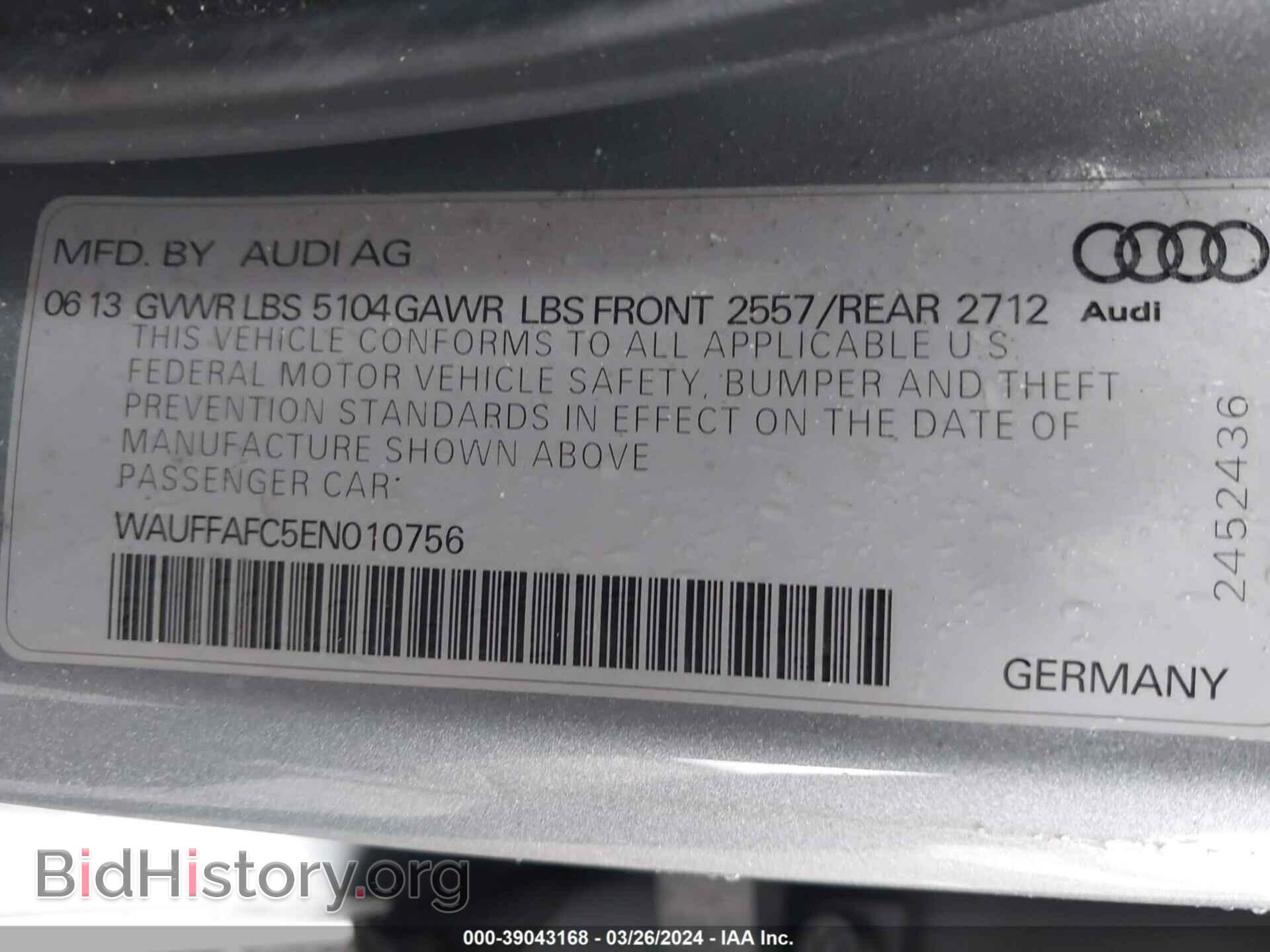 2014 AUDI A6 - VIN: WAUFFAFC5EN010756 - Фото 9