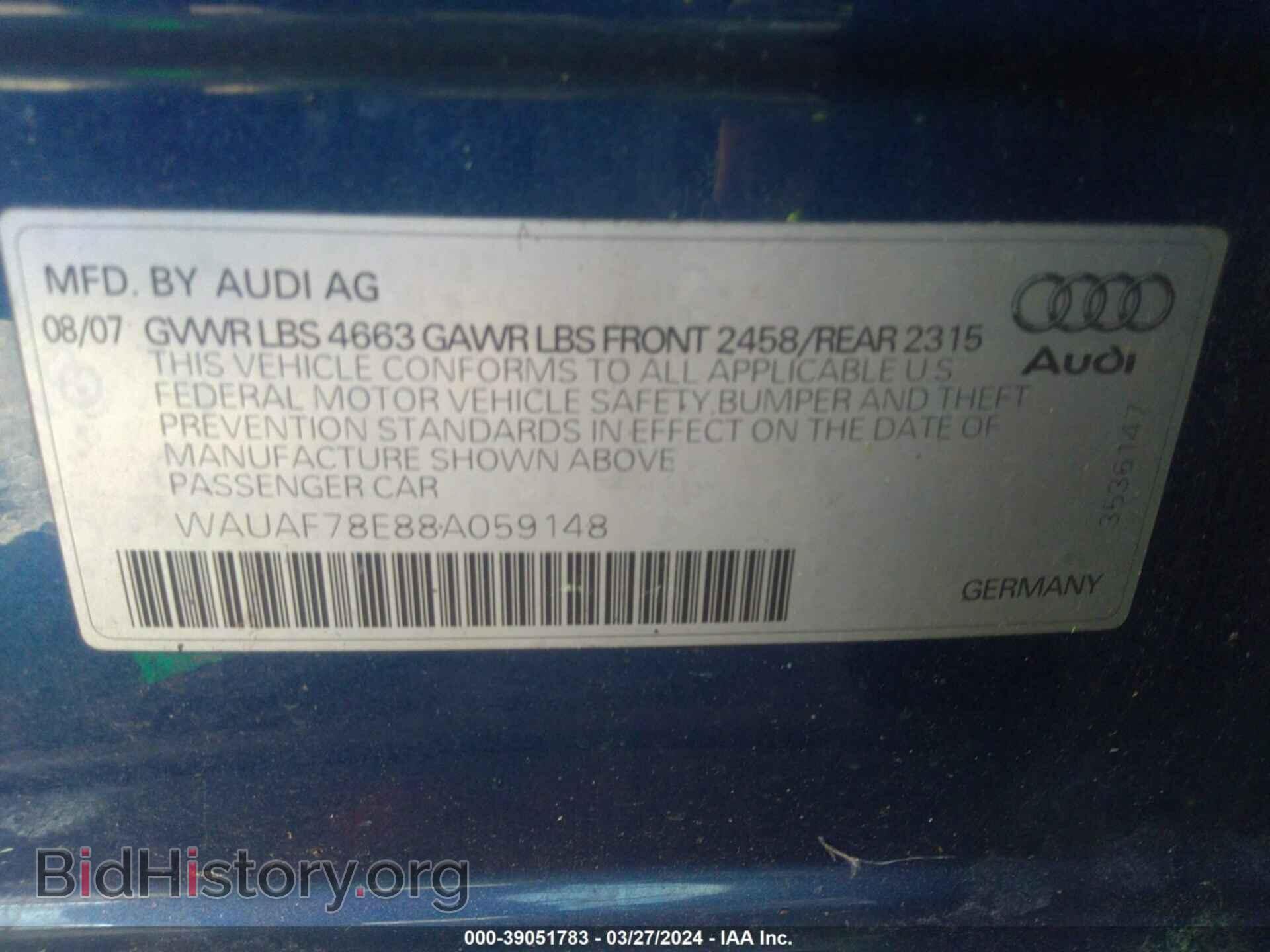 2008 AUDI A4 - VIN: WAUAF78E88A059148 - Фото 9