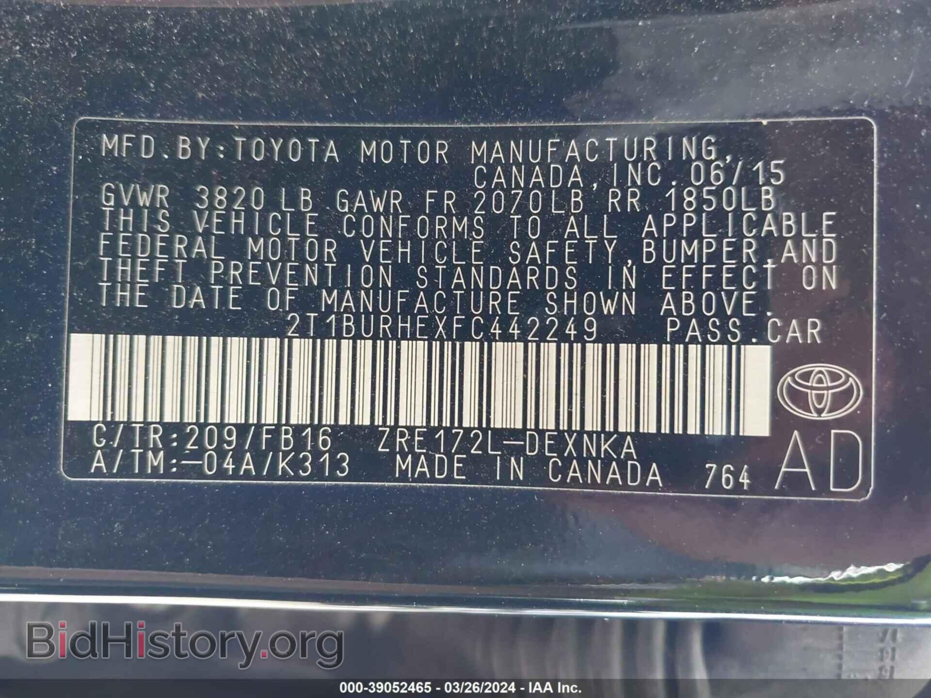 2015 TOYOTA COROLLA - VIN: 2T1BURHEXFC442249 - Фото 9