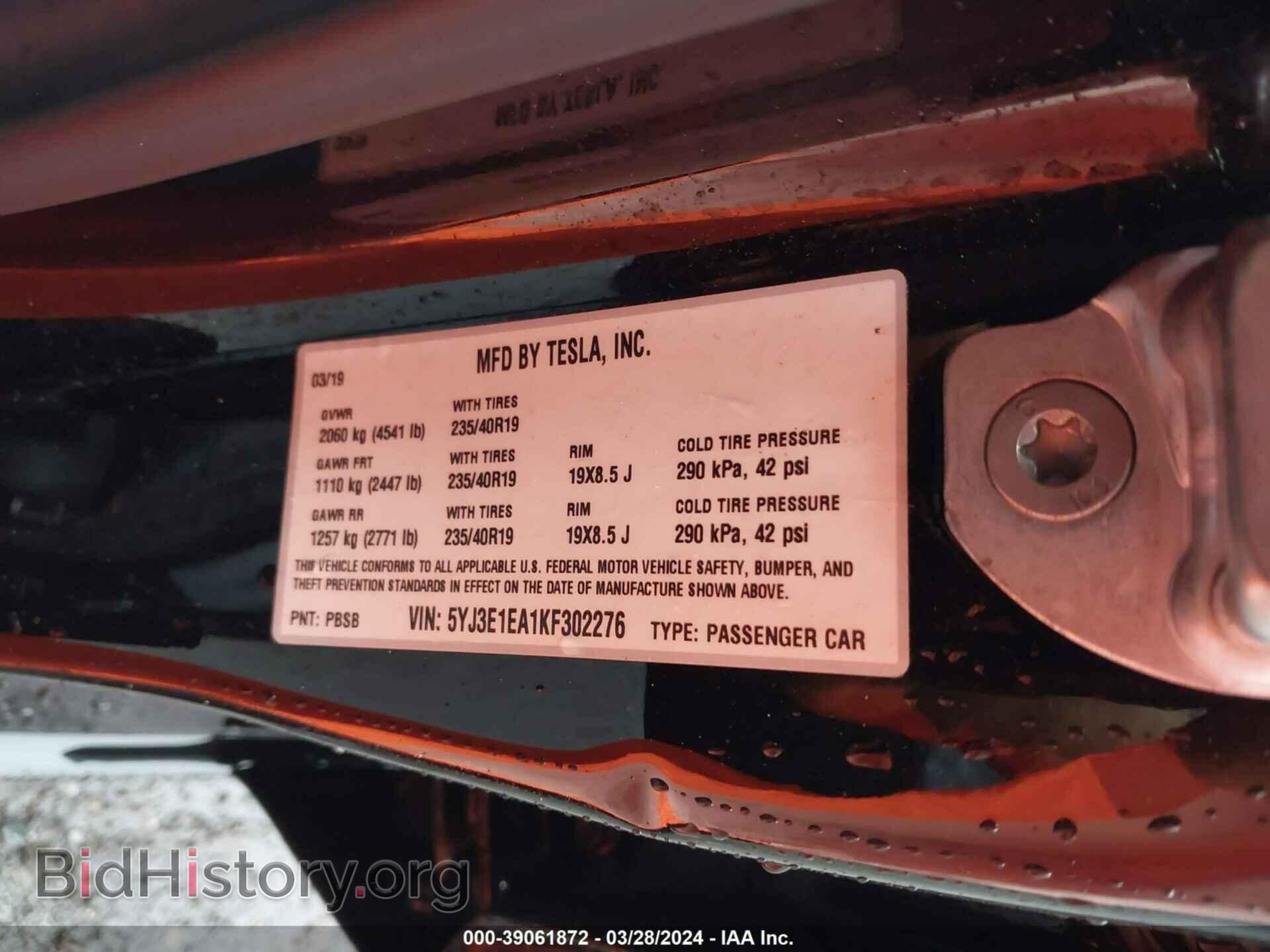 2019 TESLA MODEL 3 - VIN: 5YJ3E1EA1KF302276 - Фото 9