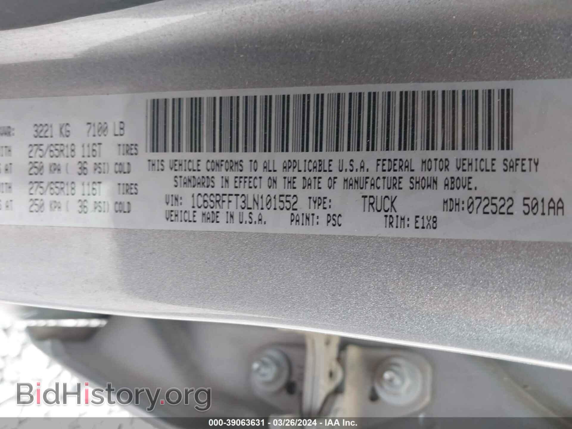 2020 RAM 1500 - VIN: 1C6SRFFT3LN101552 - Фото 9
