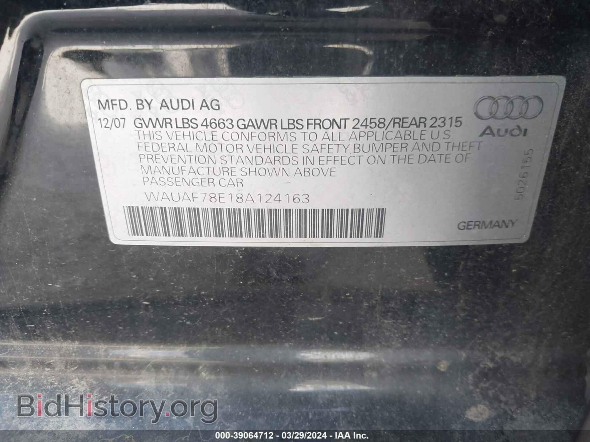 2008 AUDI A4 - VIN: WAUAF78E18A124163 - Фото 9