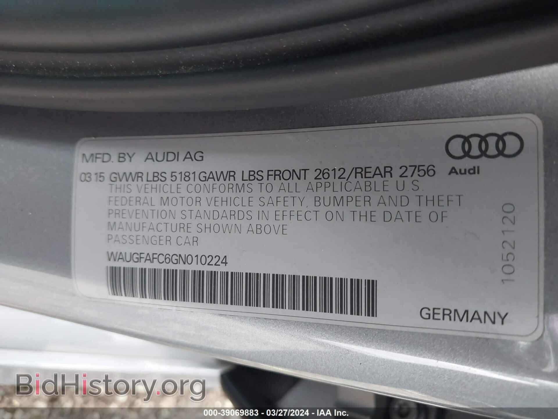 2016 AUDI A6 - VIN: WAUGFAFC6GN010224 - Фото 9
