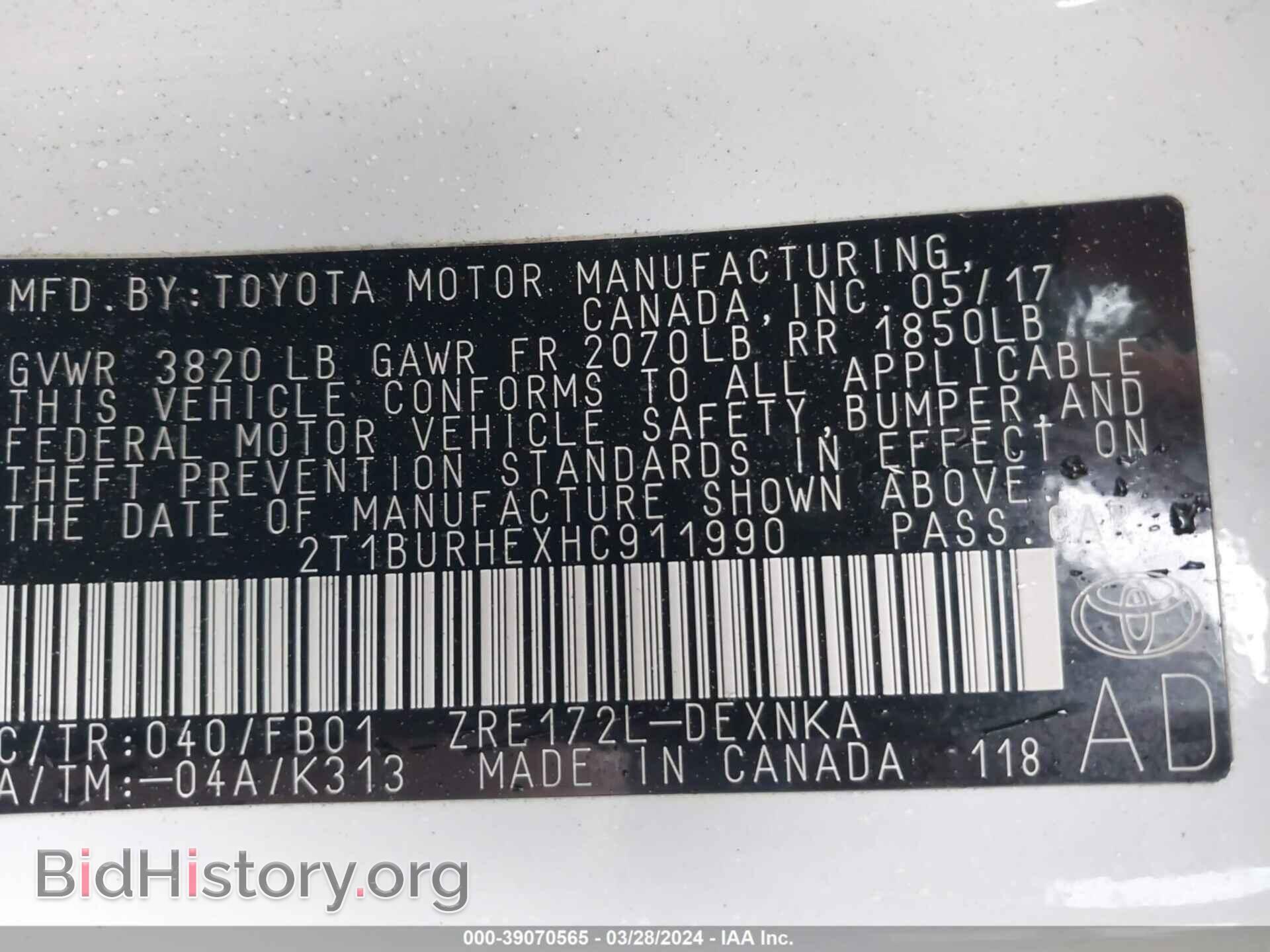 2017 TOYOTA COROLLA - VIN: 2T1BURHEXHC911990 - Фото 9