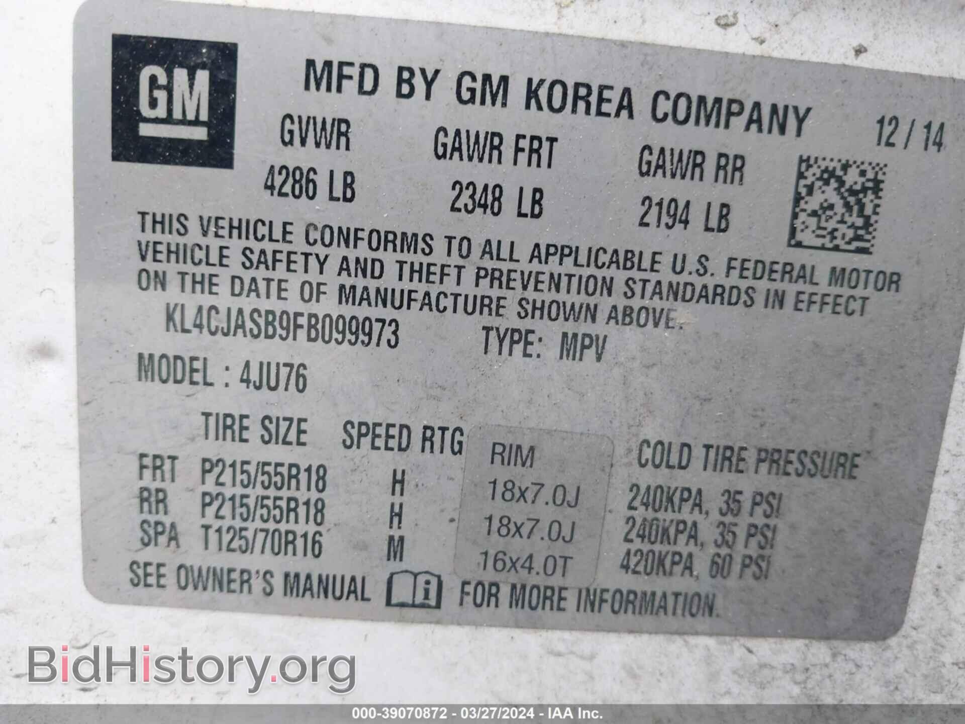 2015 BUICK ENCORE - VIN: KL4CJASB9FB099973 - Photo 9