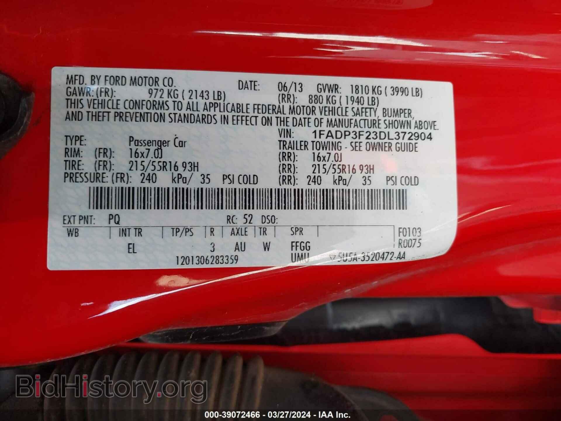 2013 FORD FOCUS - VIN: 1FADP3F23DL372904 - Фото 9