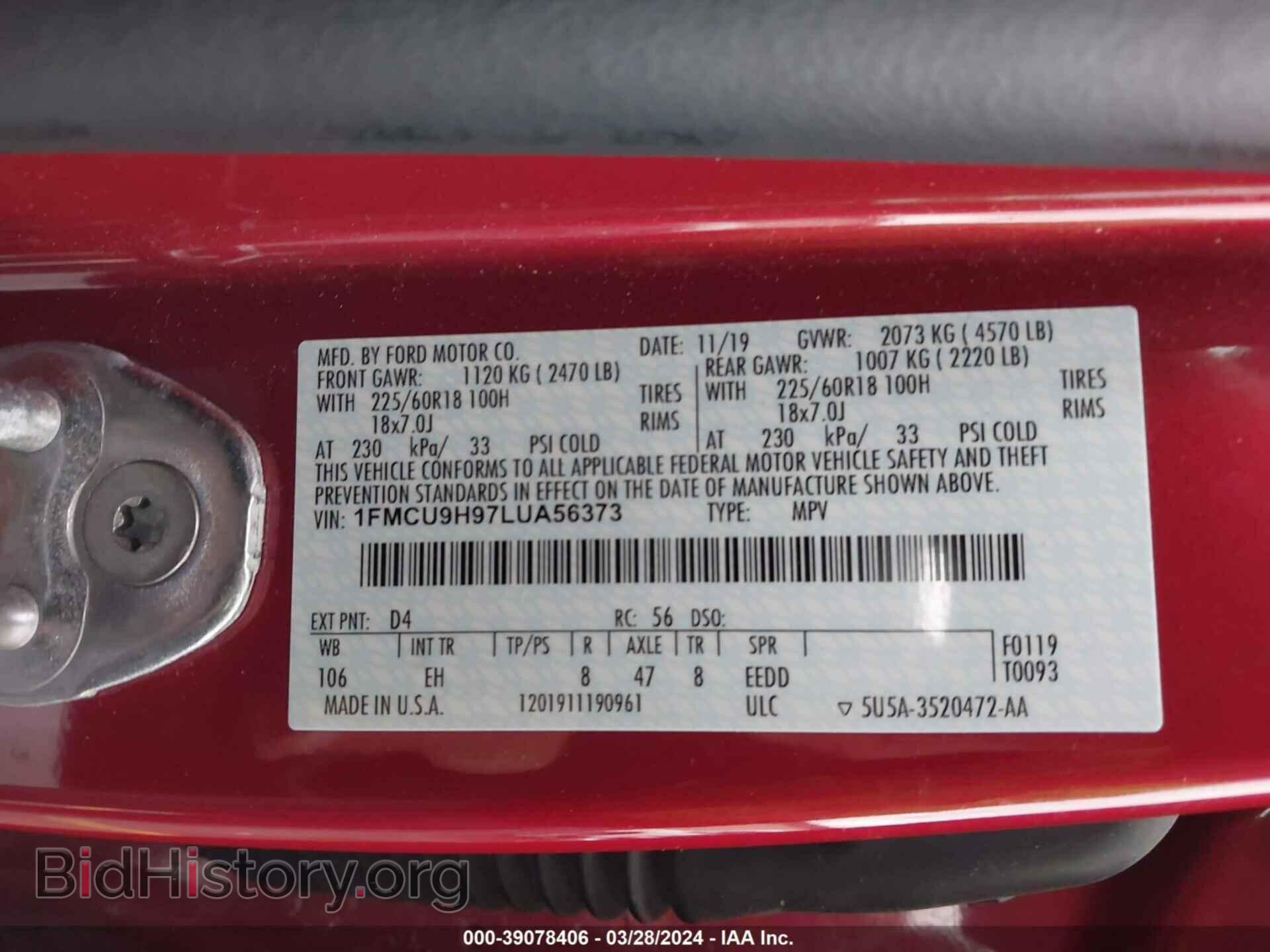 2020 FORD ESCAPE - VIN: 1FMCU9H97LUA56373 - Photo 9