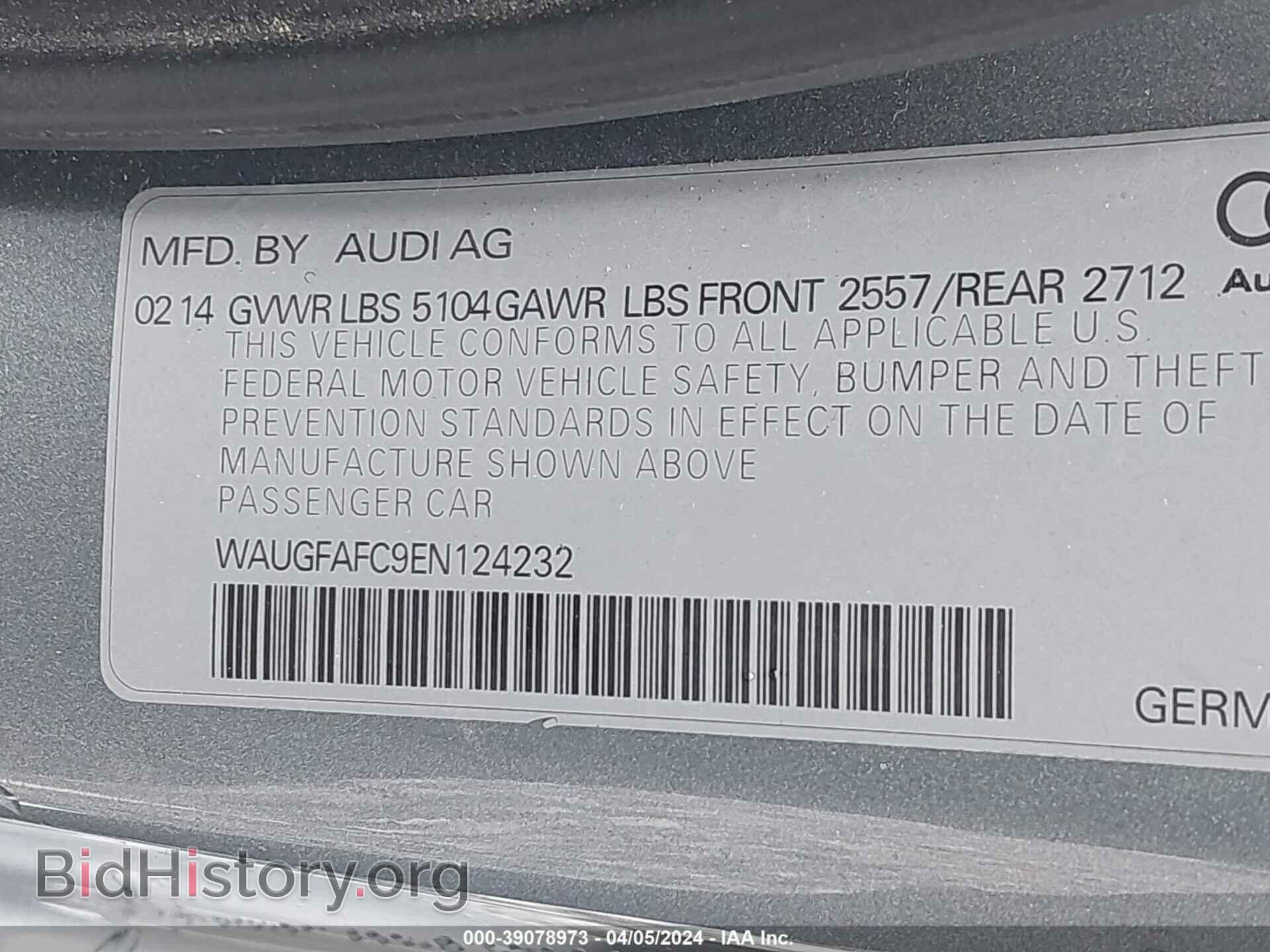 2014 AUDI A6 - VIN: WAUGFAFC9EN124232 - Фото 9