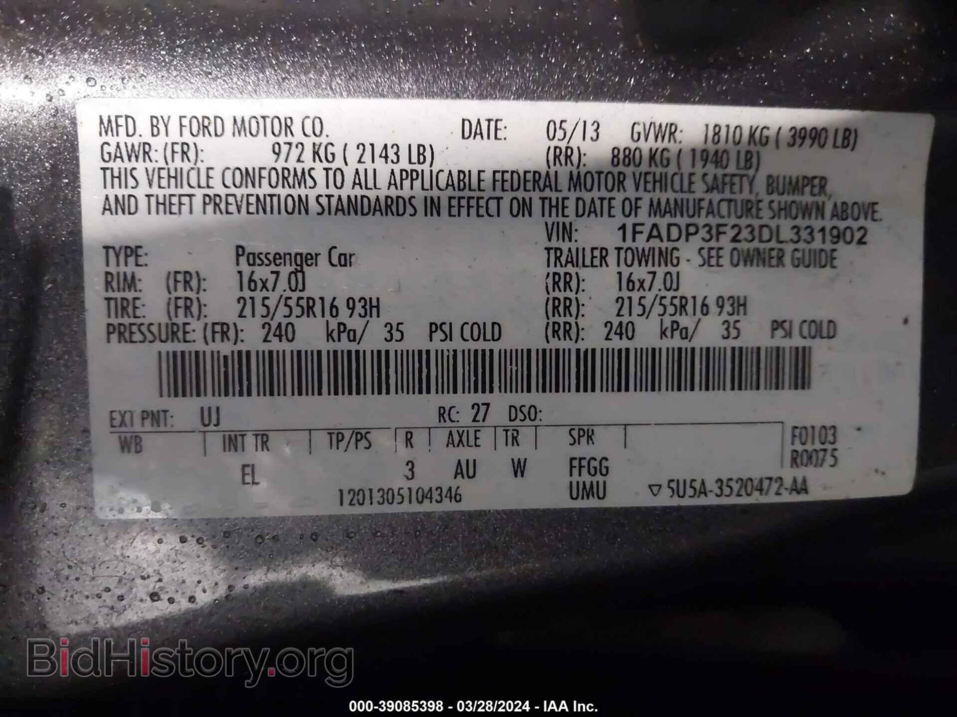 2013 FORD FOCUS - VIN: 1FADP3F23DL331902 - Фото 9