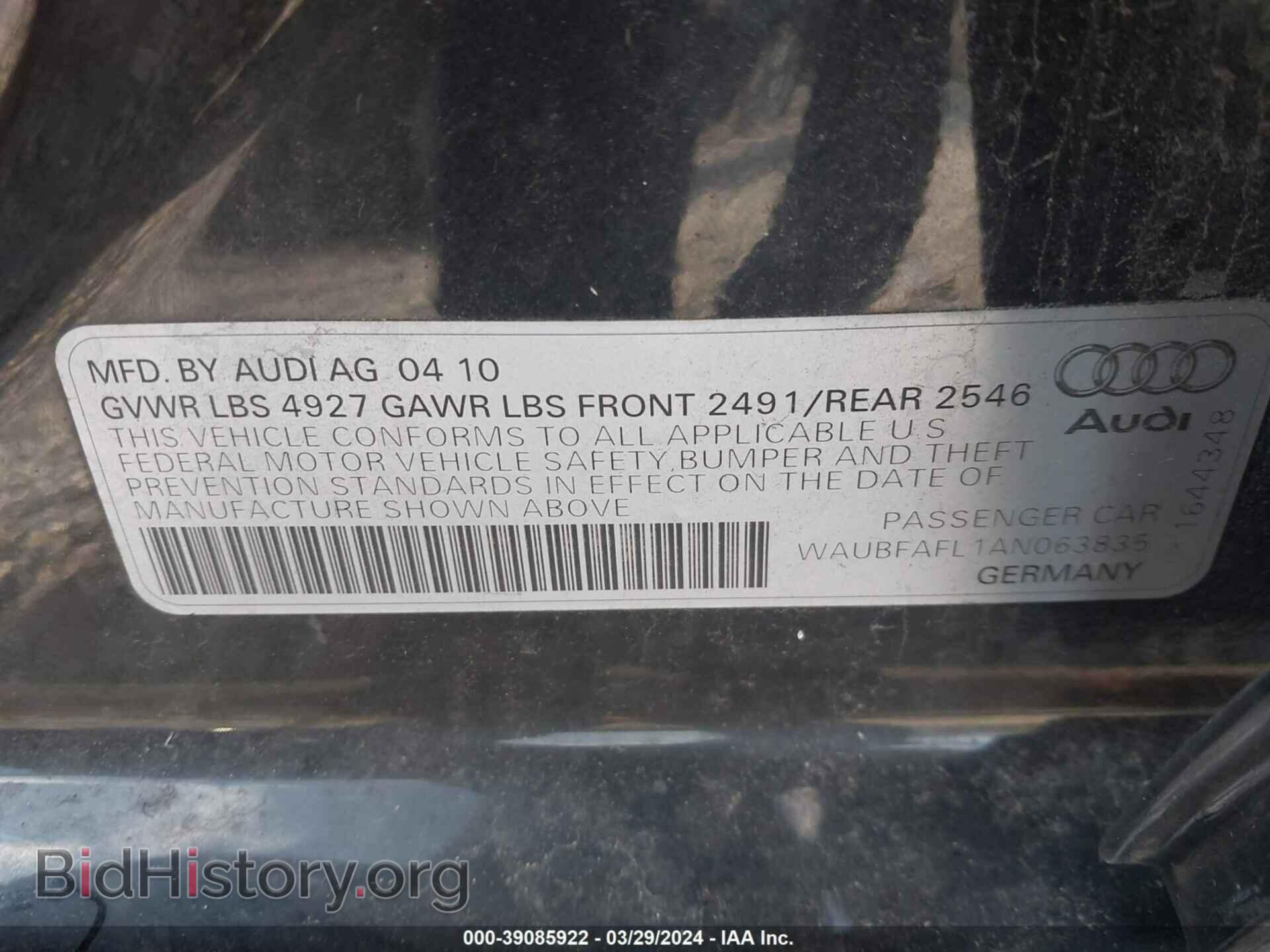 2010 AUDI A4 - VIN: WAUBFAFL1AN063835 - Фото 9