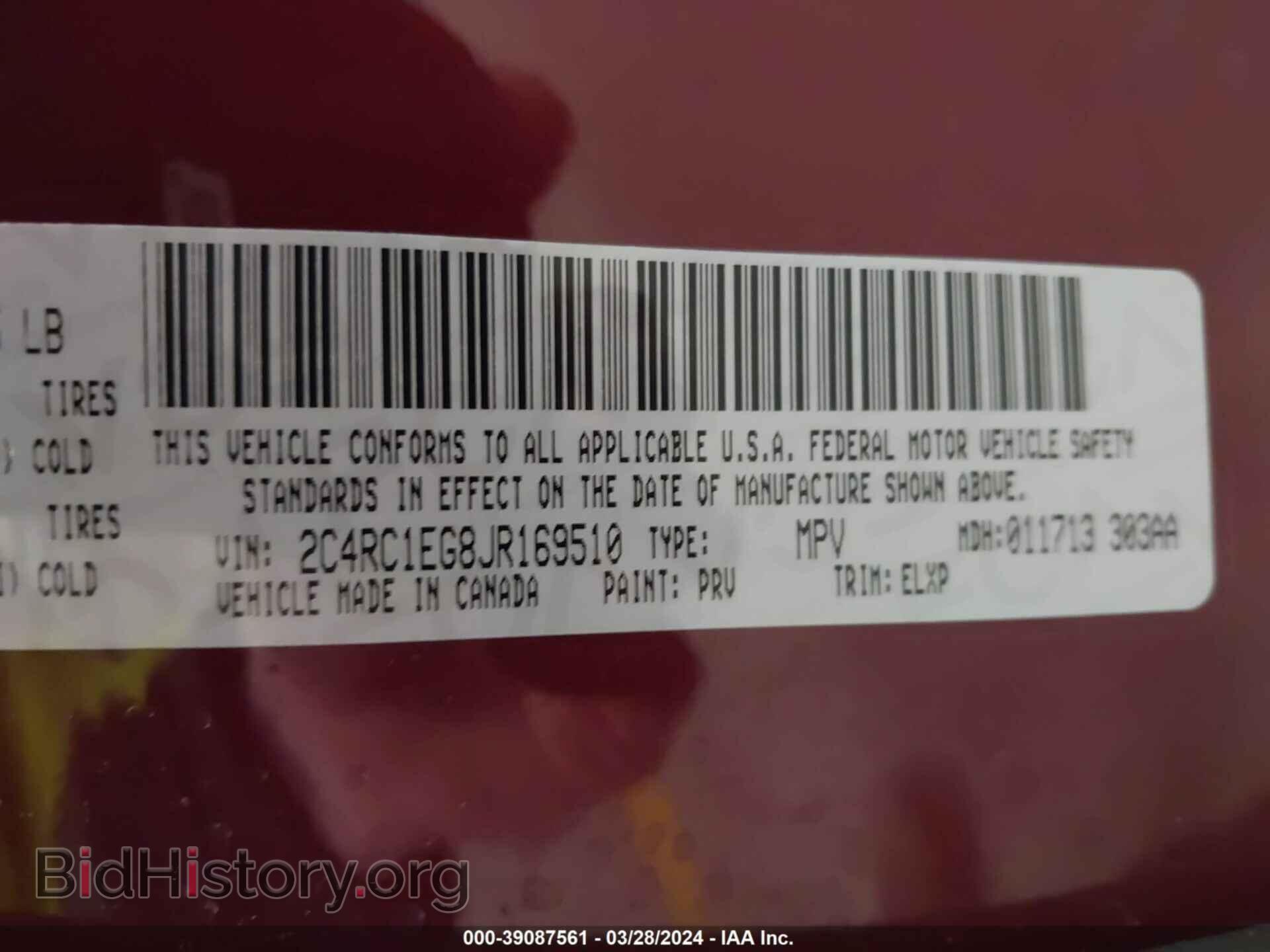 2018 CHRYSLER PACIFICA - VIN: 2C4RC1EG8JR169510 - Фото 9