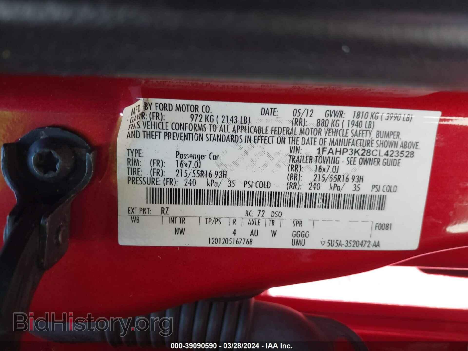 2012 FORD FOCUS - VIN: 1FAHP3K28CL423528 - Фото 9