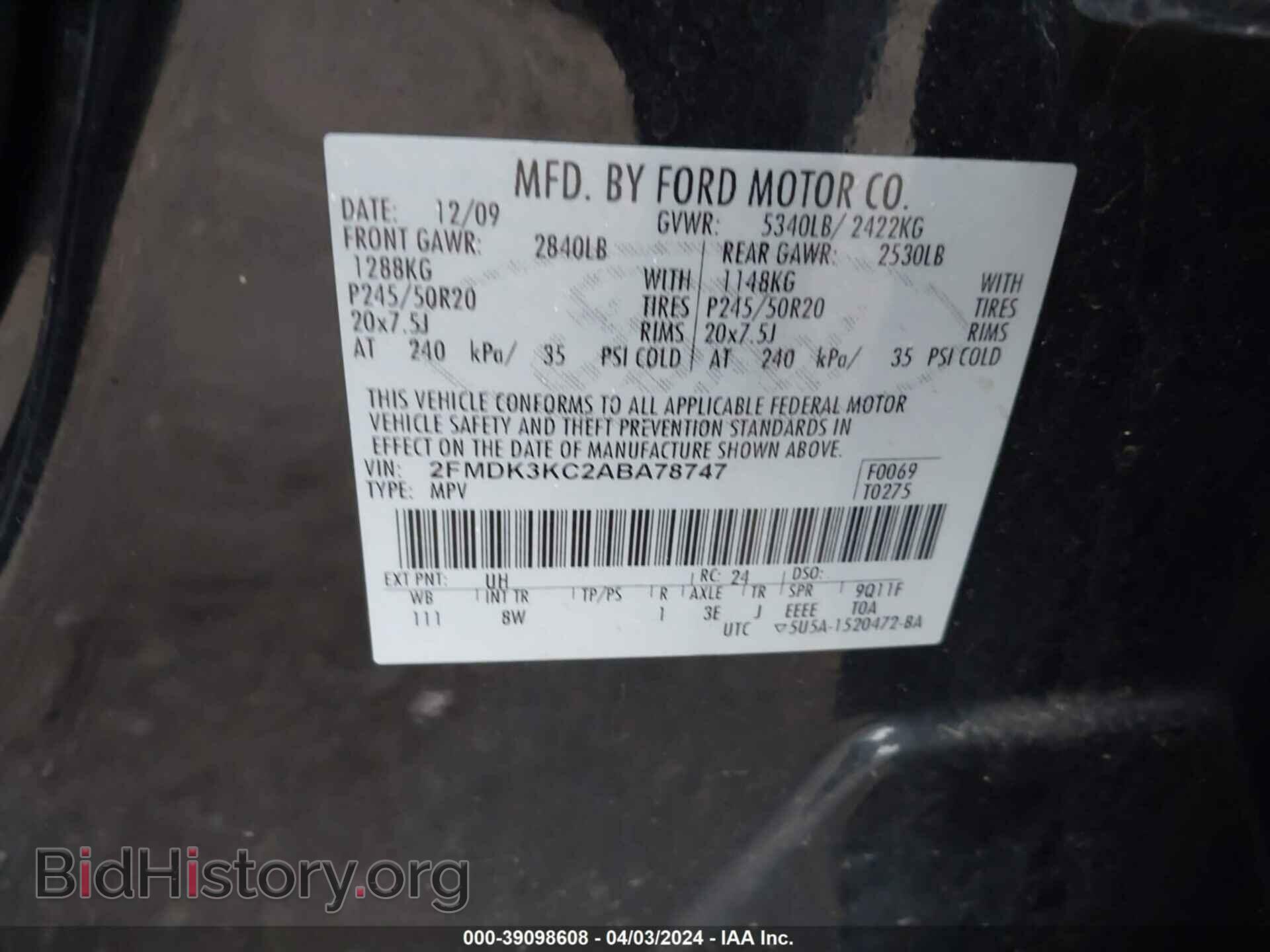 2010 FORD EDGE - VIN: 2FMDK3KC2ABA78747 - Photo 9