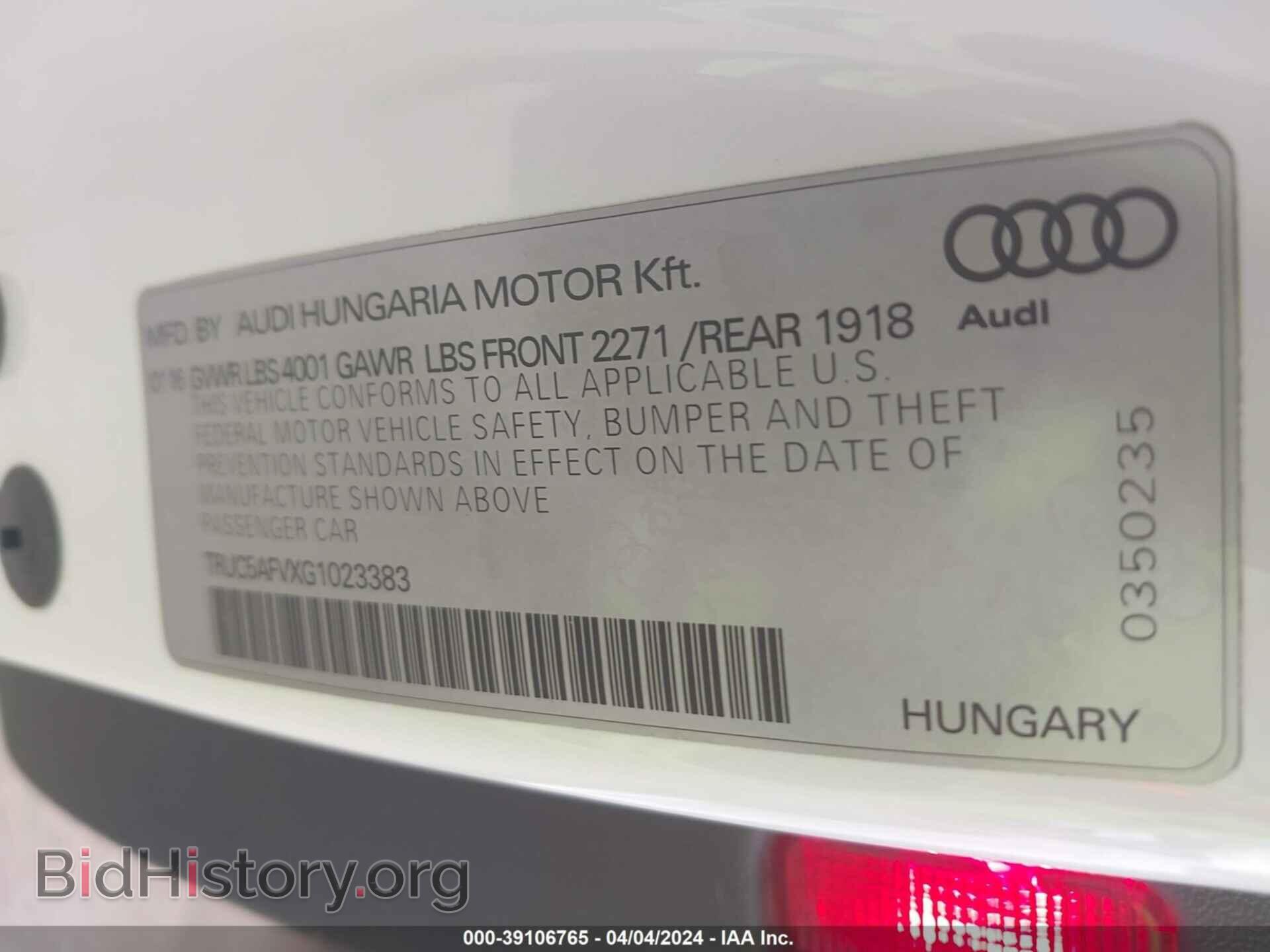 2016 AUDI TT - VIN: TRUC5AFVXG1023383 - Фото 9