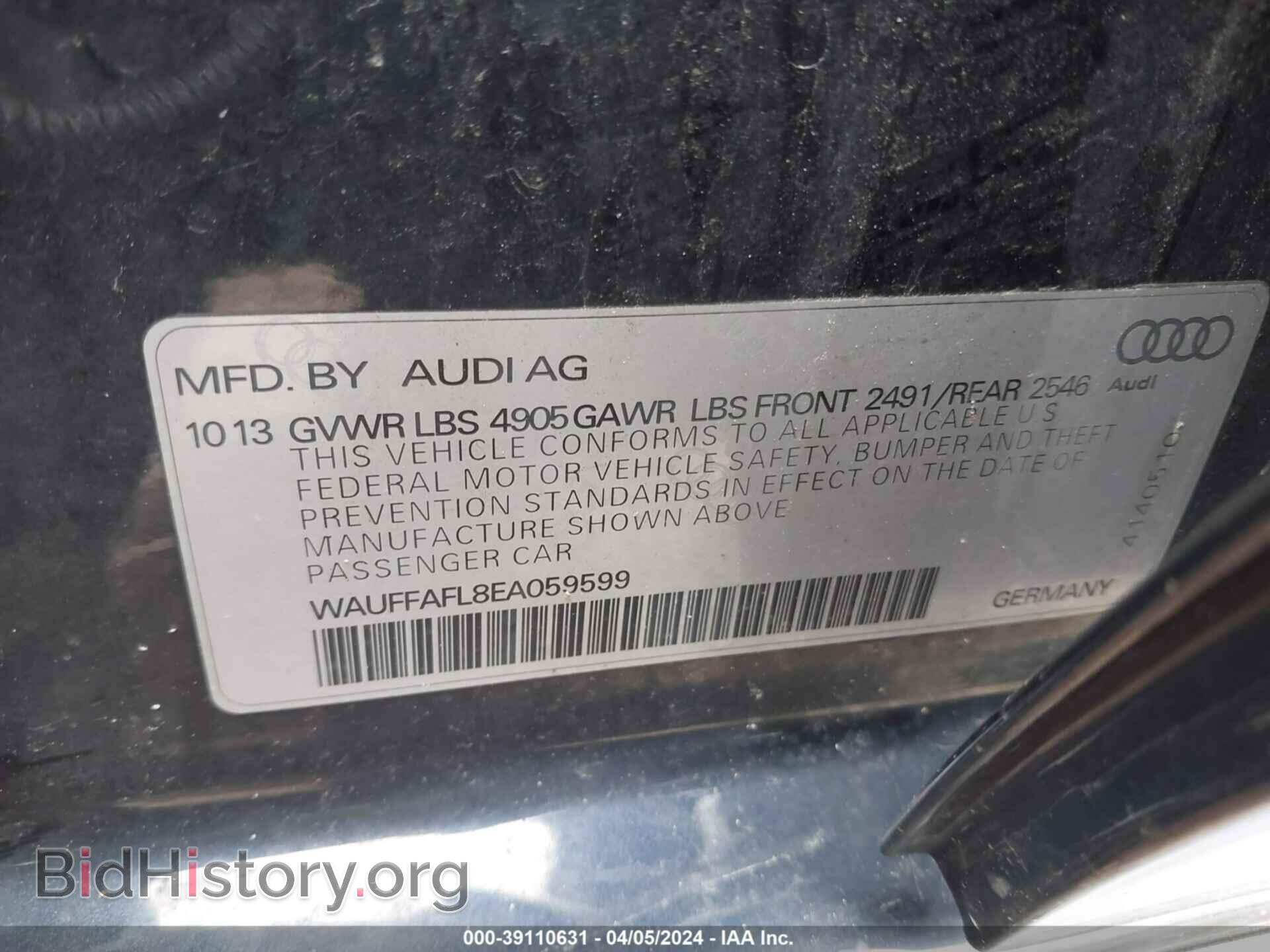 2014 AUDI A4 - VIN: WAUFFAFL8EA059599 - Фото 9