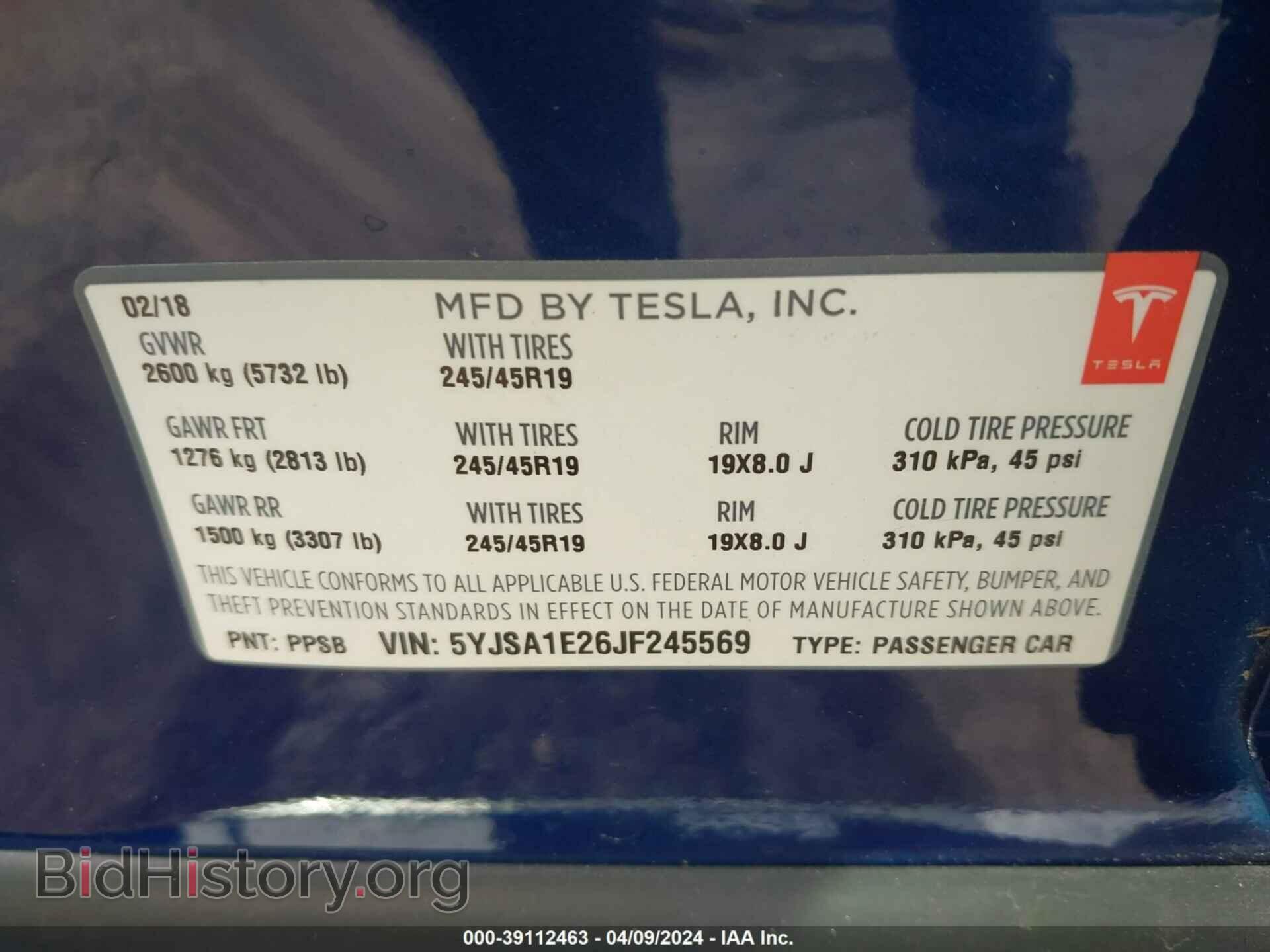 2018 TESLA MODEL S - VIN: 5YJSA1E26JF245569 - Фото 9