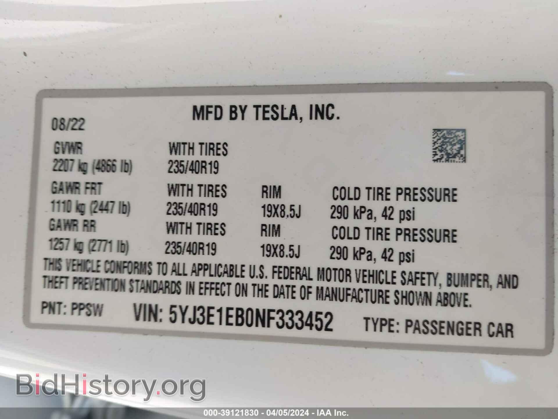 2022 TESLA MODEL 3 - VIN: 5YJ3E1EB0NF333452 - Фото 9