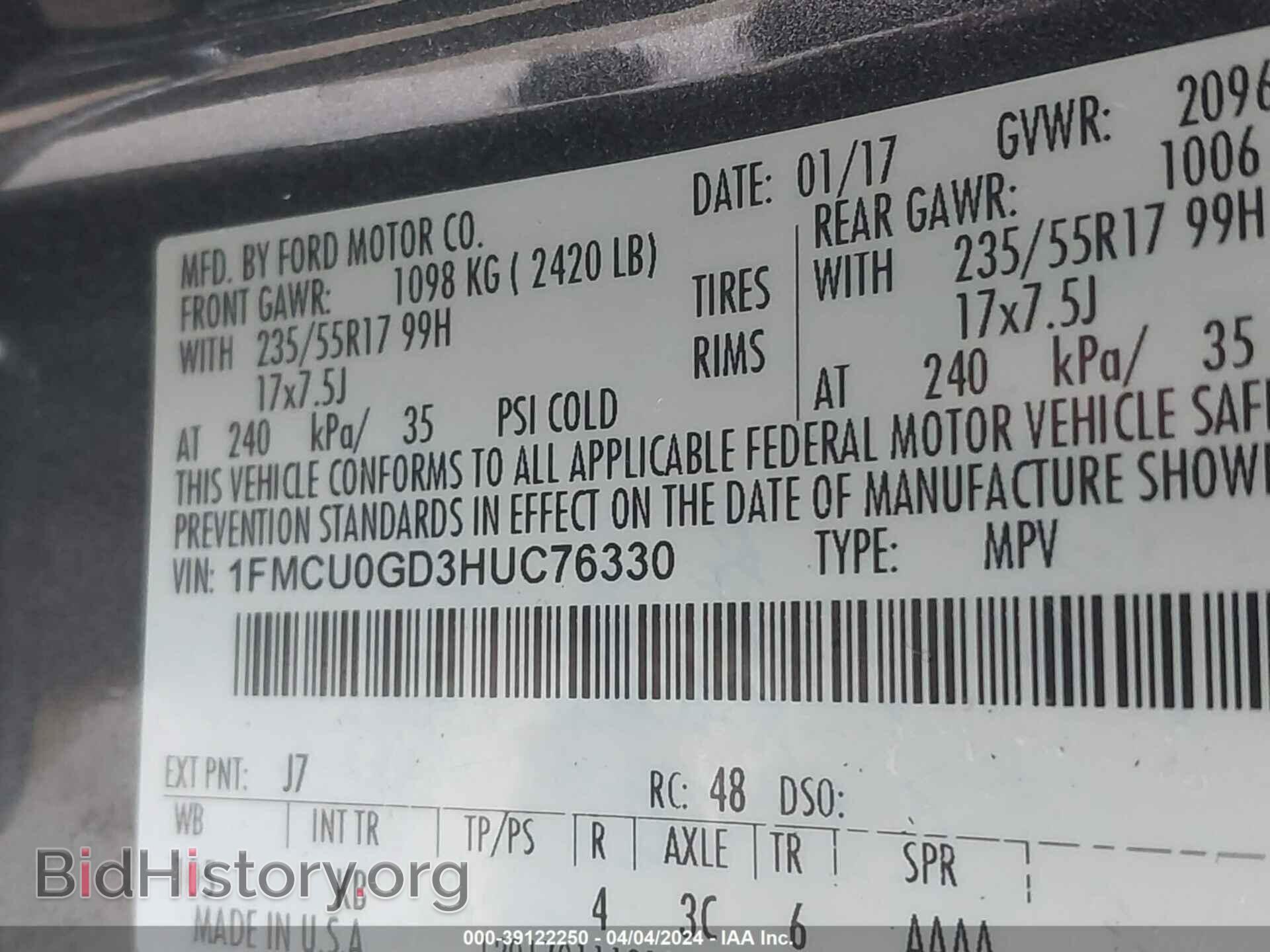 2017 FORD ESCAPE - VIN: 1FMCU0GD3HUC76330 - Photo 9