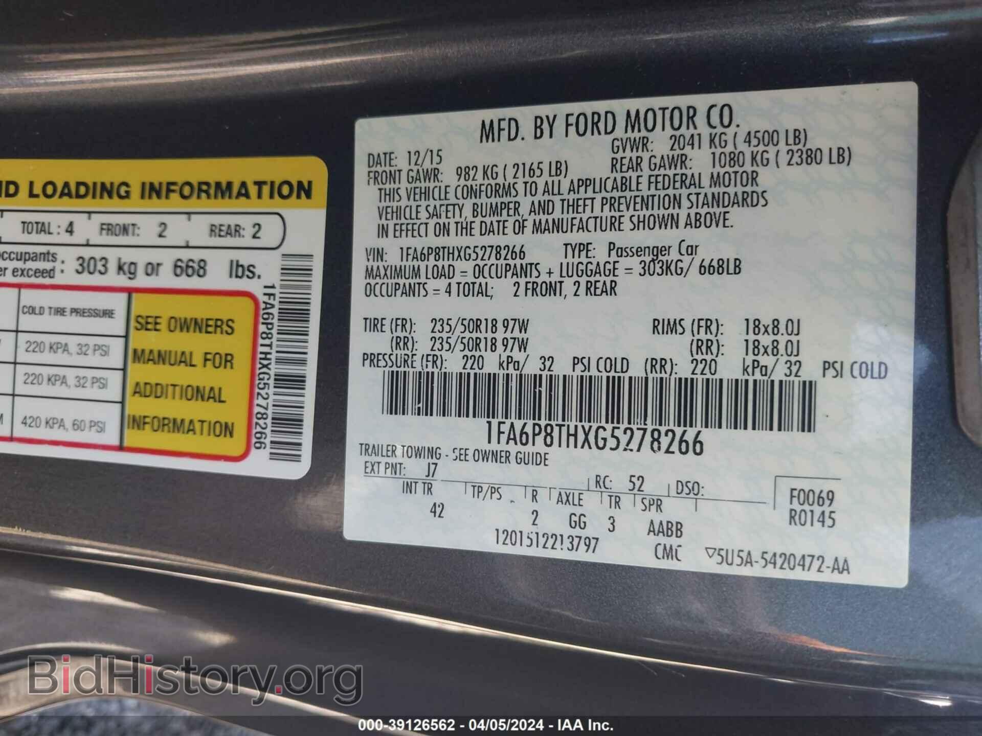 2016 FORD MUSTANG - VIN: 1FA6P8THXG5278266 - Фото 9