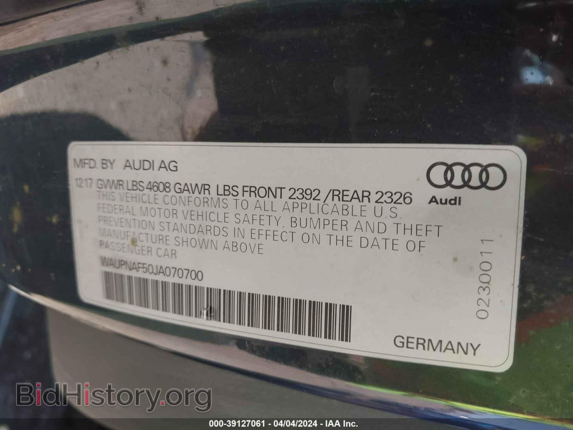 2018 AUDI A5 - VIN: WAUPNAF50JA070700 - Фото 9