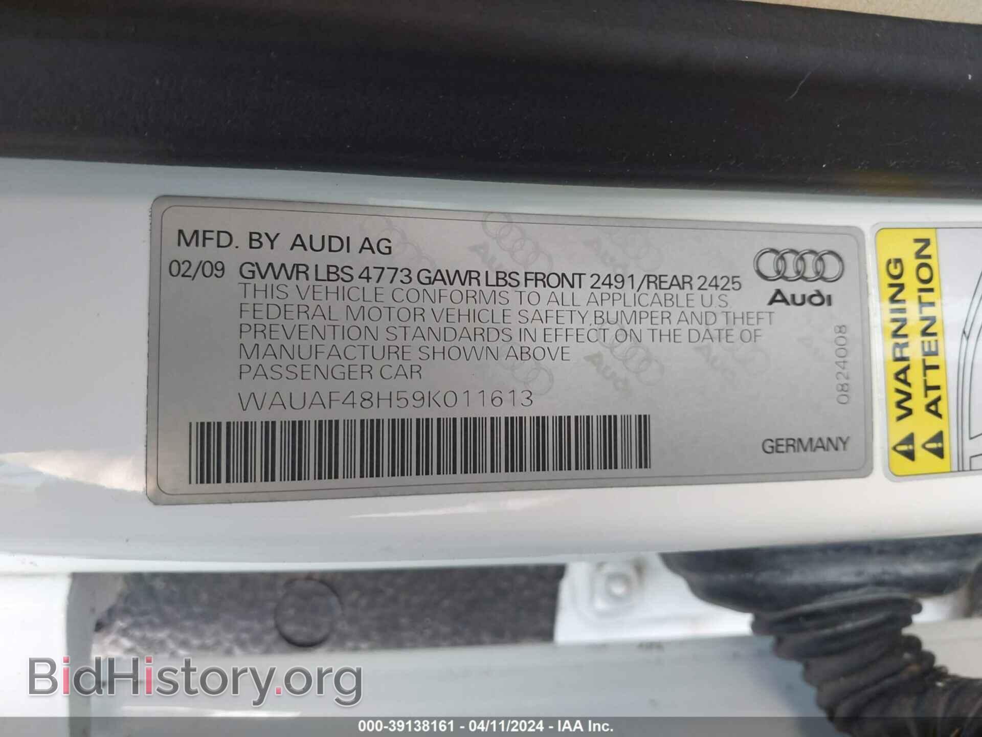 2009 AUDI A4 - VIN: WAUAF48H59K011613 - Фото 9