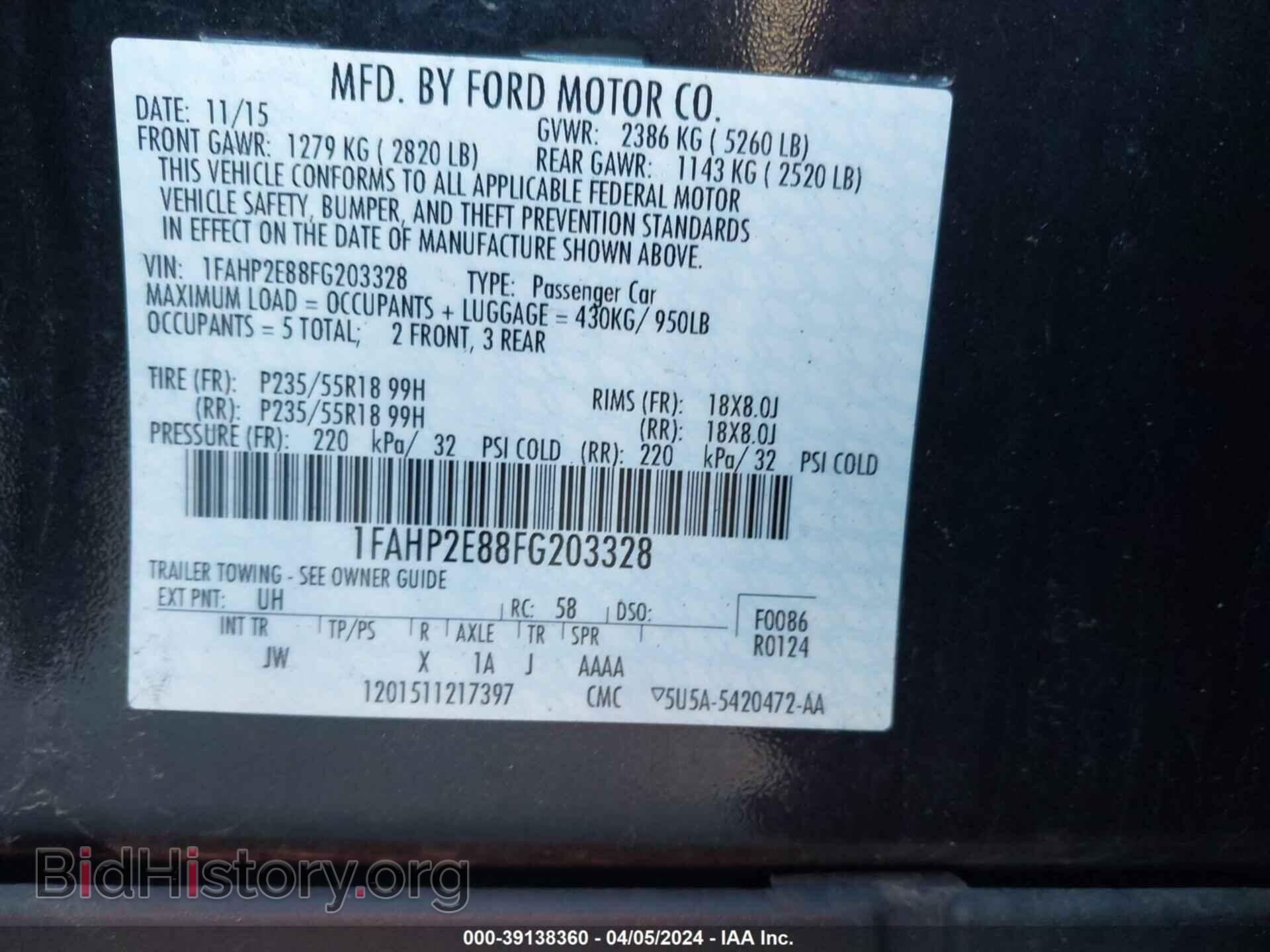 2015 FORD TAURUS - VIN: 1FAHP2E88FG203328 - Фото 9