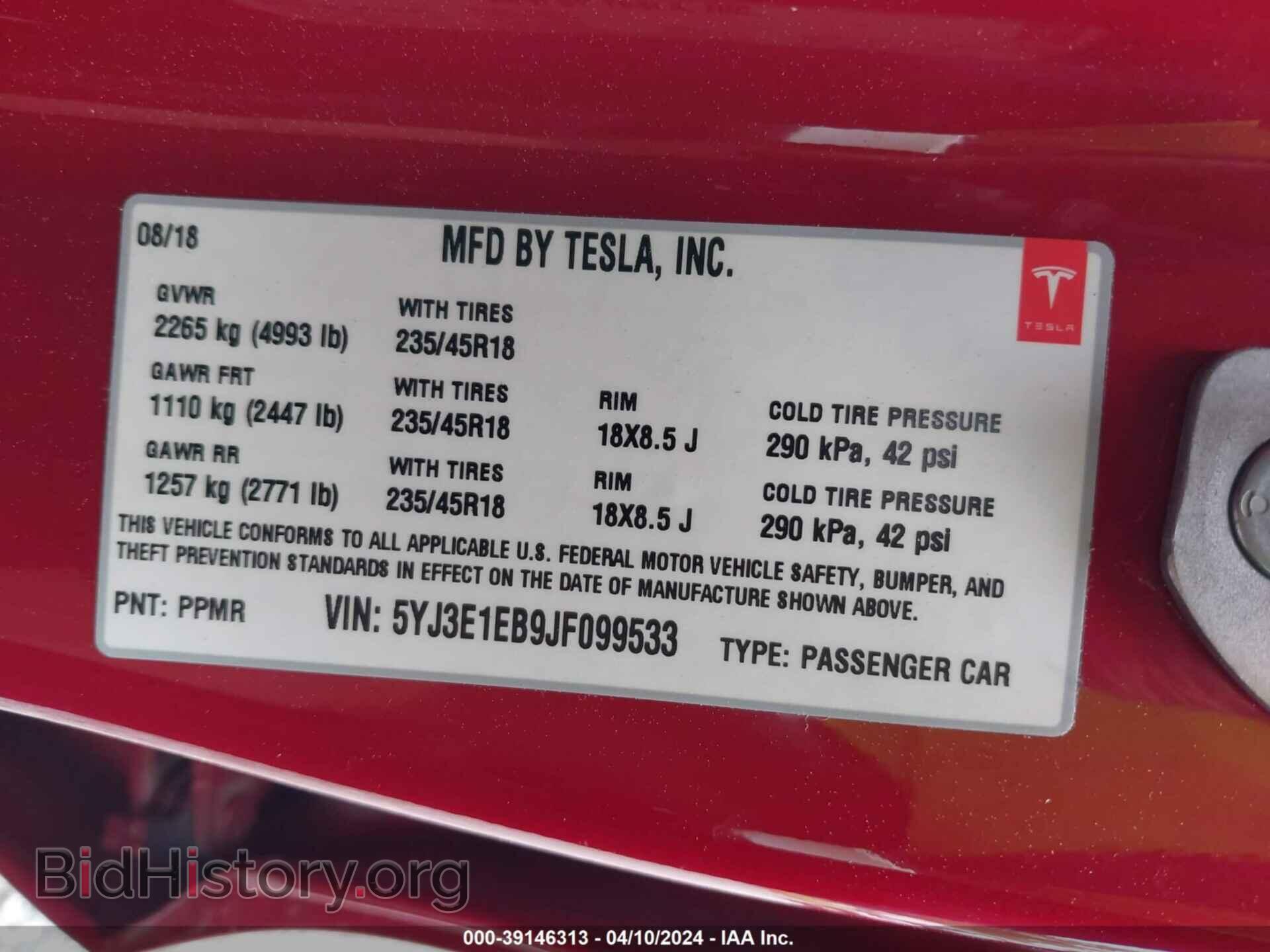 2018 TESLA MODEL 3 - VIN: 5YJ3E1EB9JF099533 - Фото 9