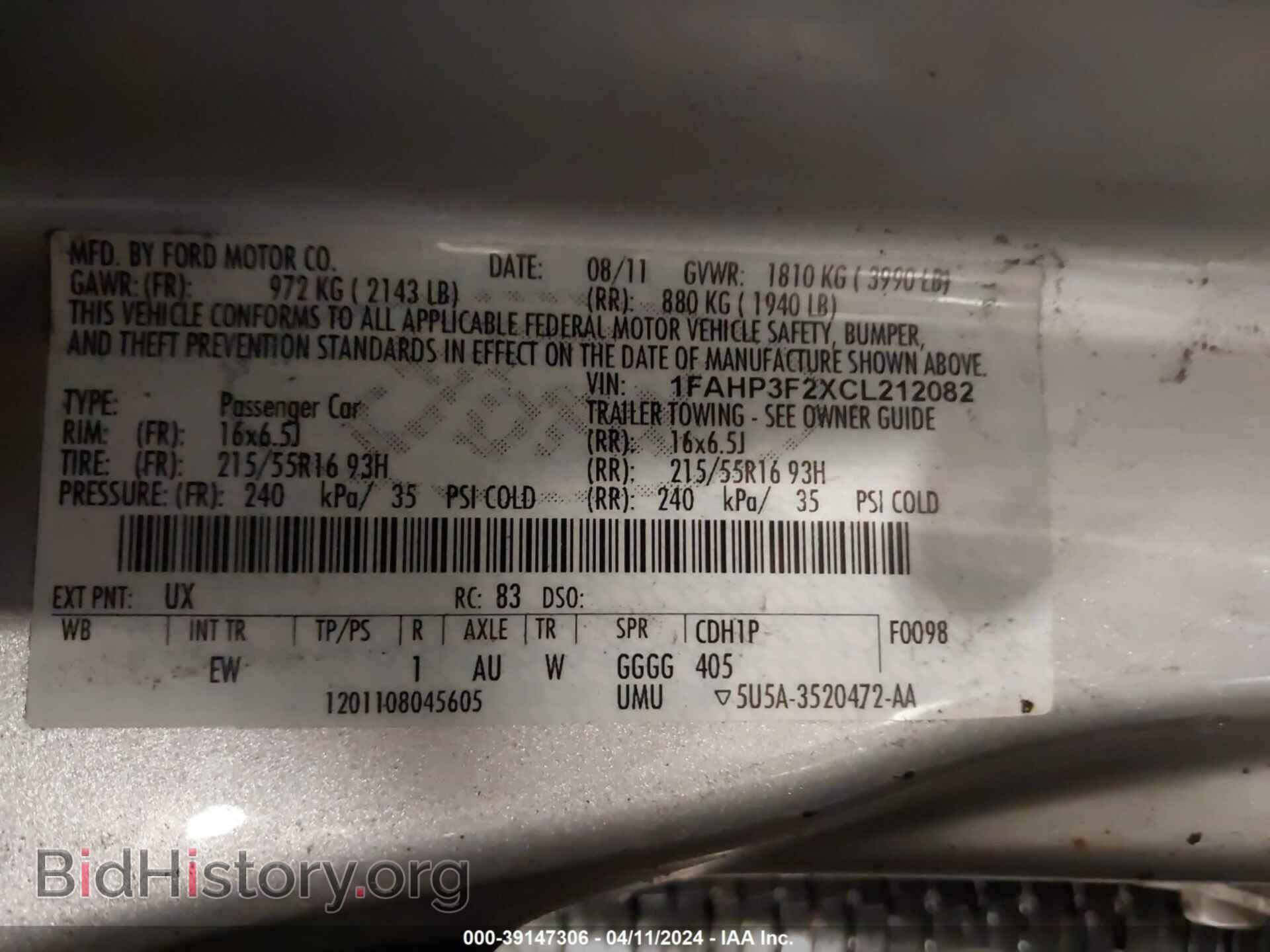 2012 FORD FOCUS - VIN: 1FAHP3F2XCL212082 - Фото 9
