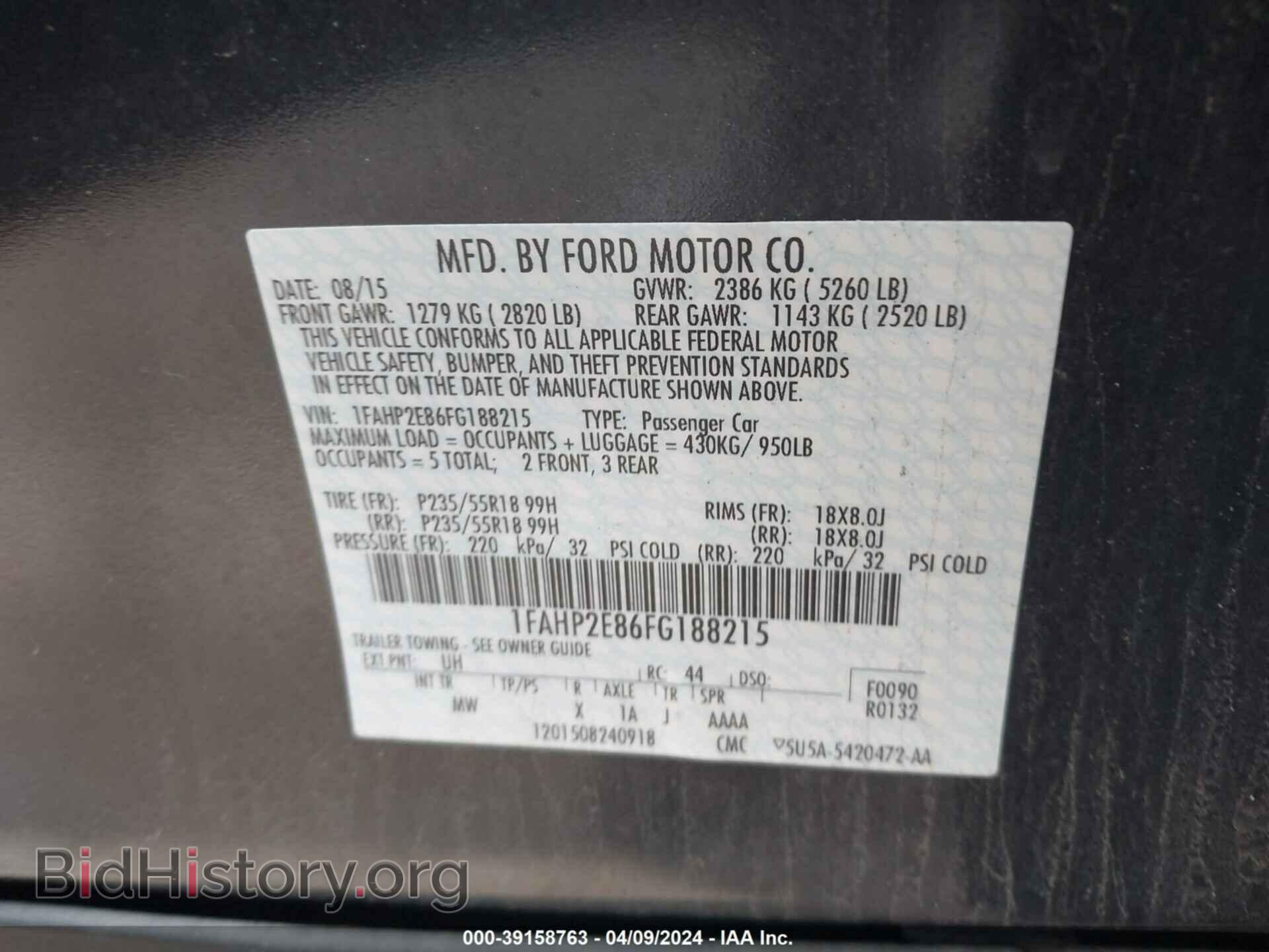 2015 FORD TAURUS - VIN: 1FAHP2E86FG188215 - Photo 9