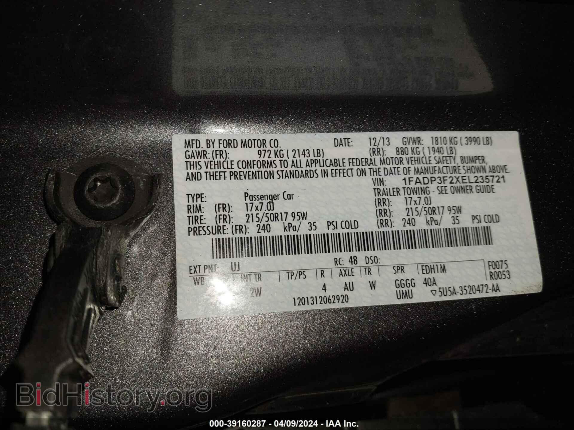 2014 FORD FOCUS - VIN: 1FADP3F2XEL235721 - Фото 9