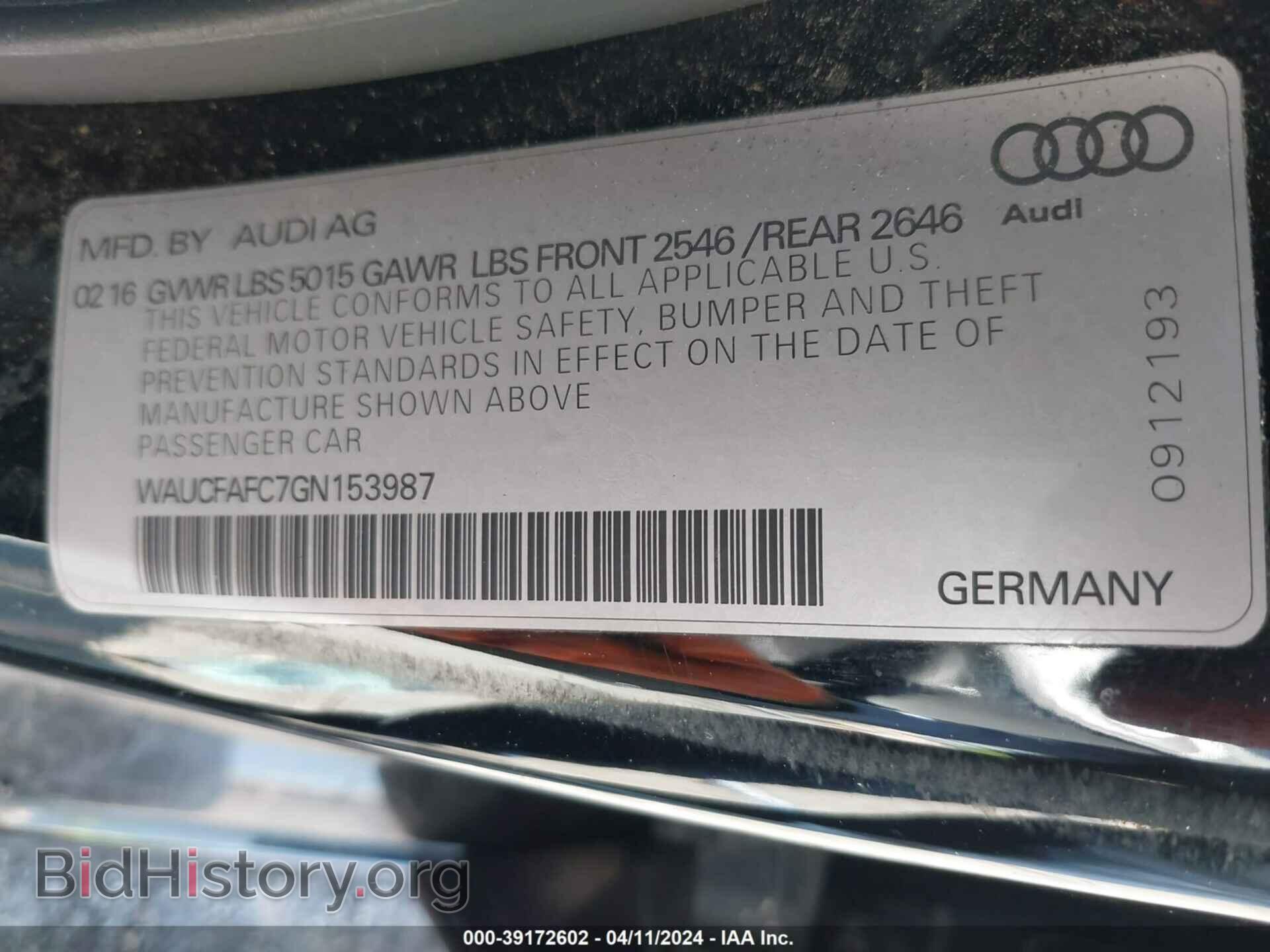 2016 AUDI A6 - VIN: WAUCFAFC7GN153987 - Фото 9