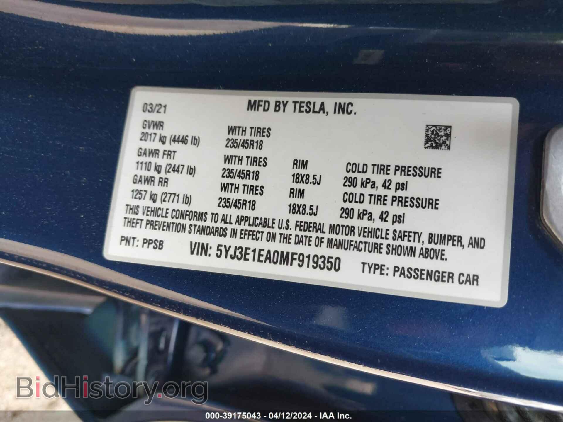 2021 TESLA MODEL 3 - VIN: 5YJ3E1EA0MF919350 - Photo 9