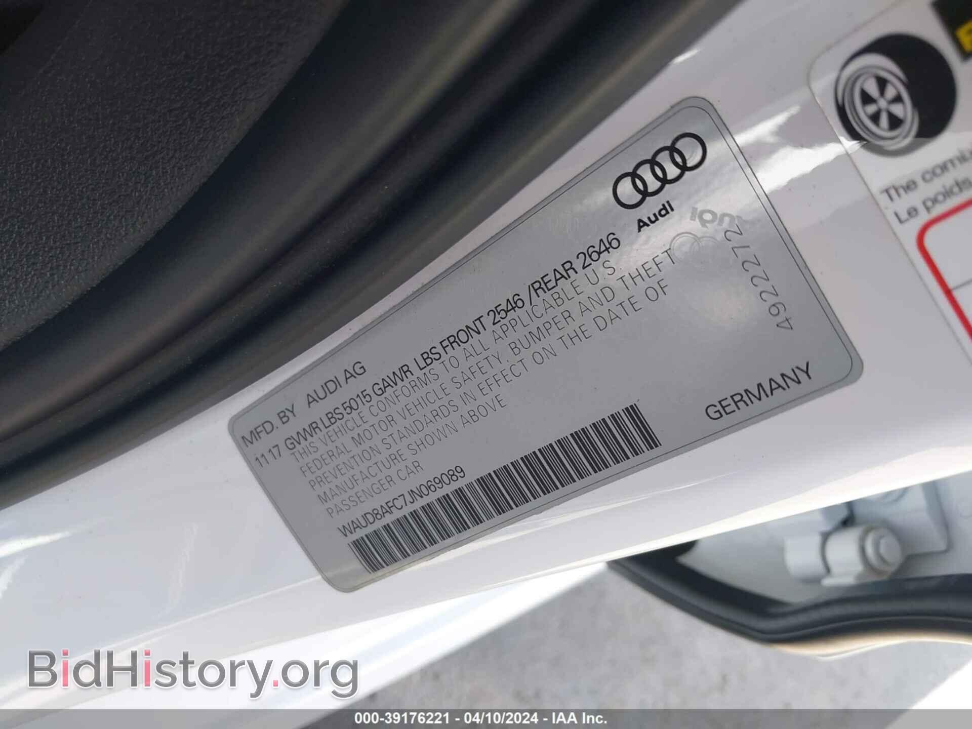 2018 AUDI A6 - VIN: WAUD8AFC7JN069089 - Фото 9