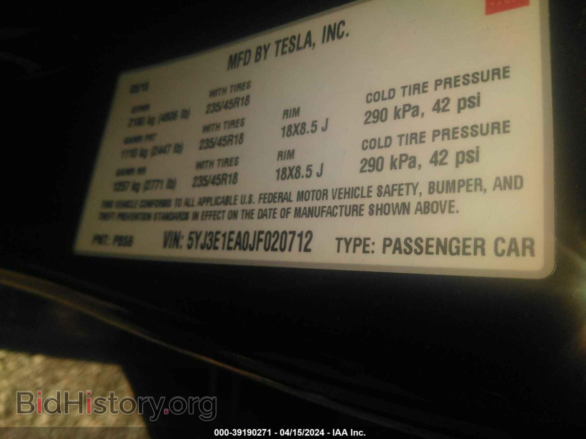 2018 TESLA MODEL 3 - VIN: 5YJ3E1EA0JF020712 - Фото 9
