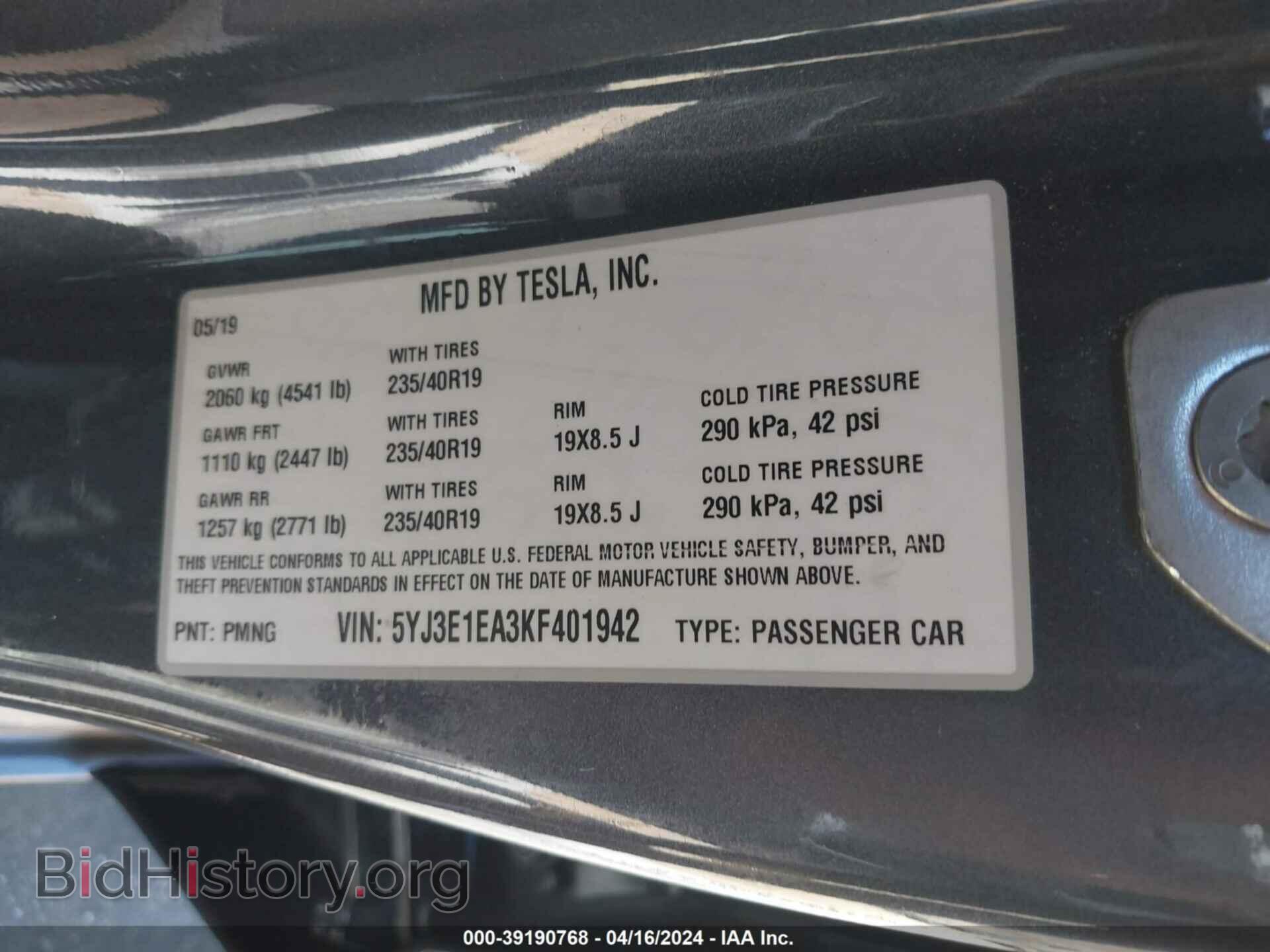 2019 TESLA MODEL 3 - VIN: 5YJ3E1EA3KF401942 - Фото 9