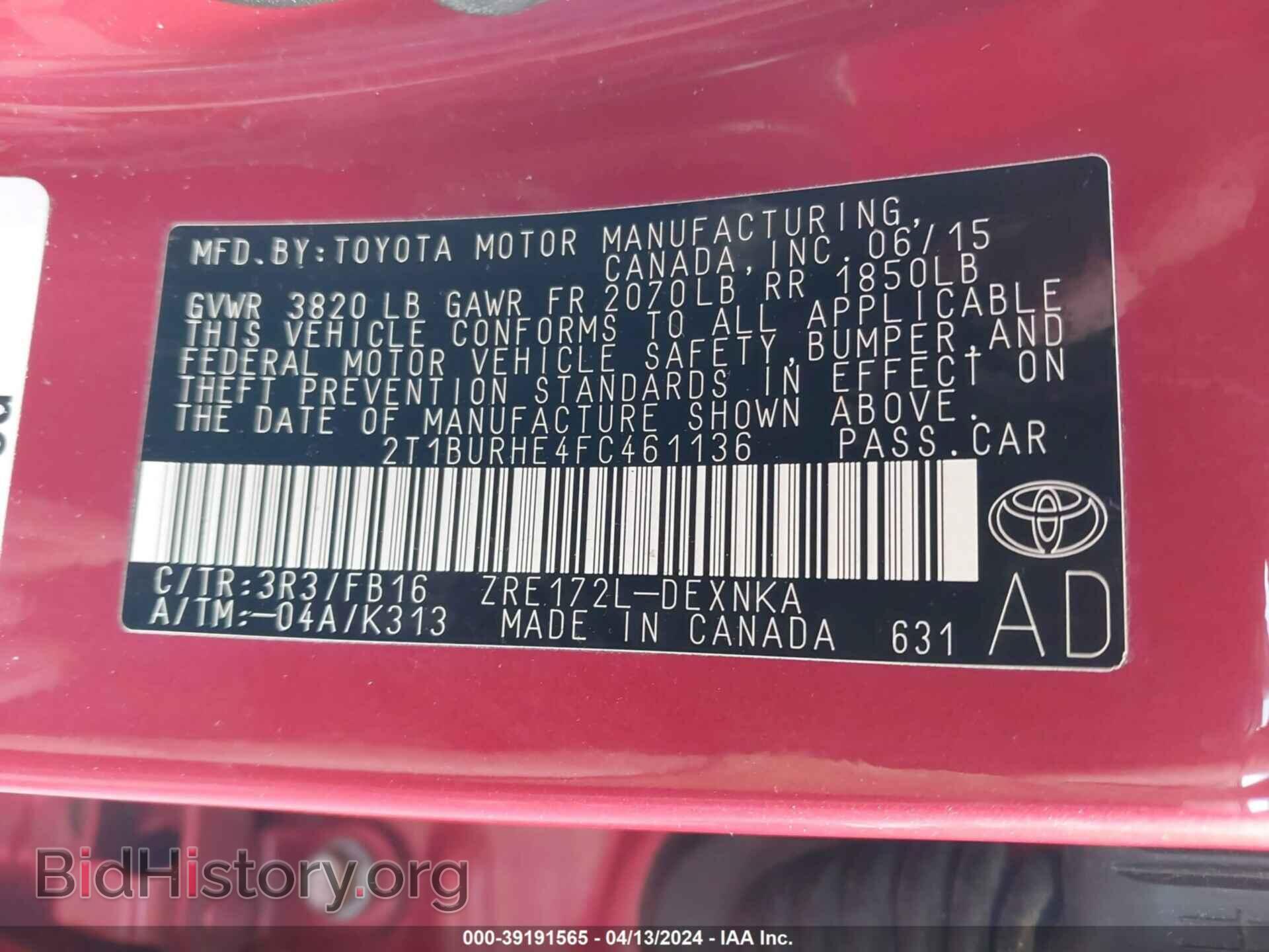 2015 TOYOTA COROLLA - VIN: 2T1BURHE4FC461136 - Фото 9