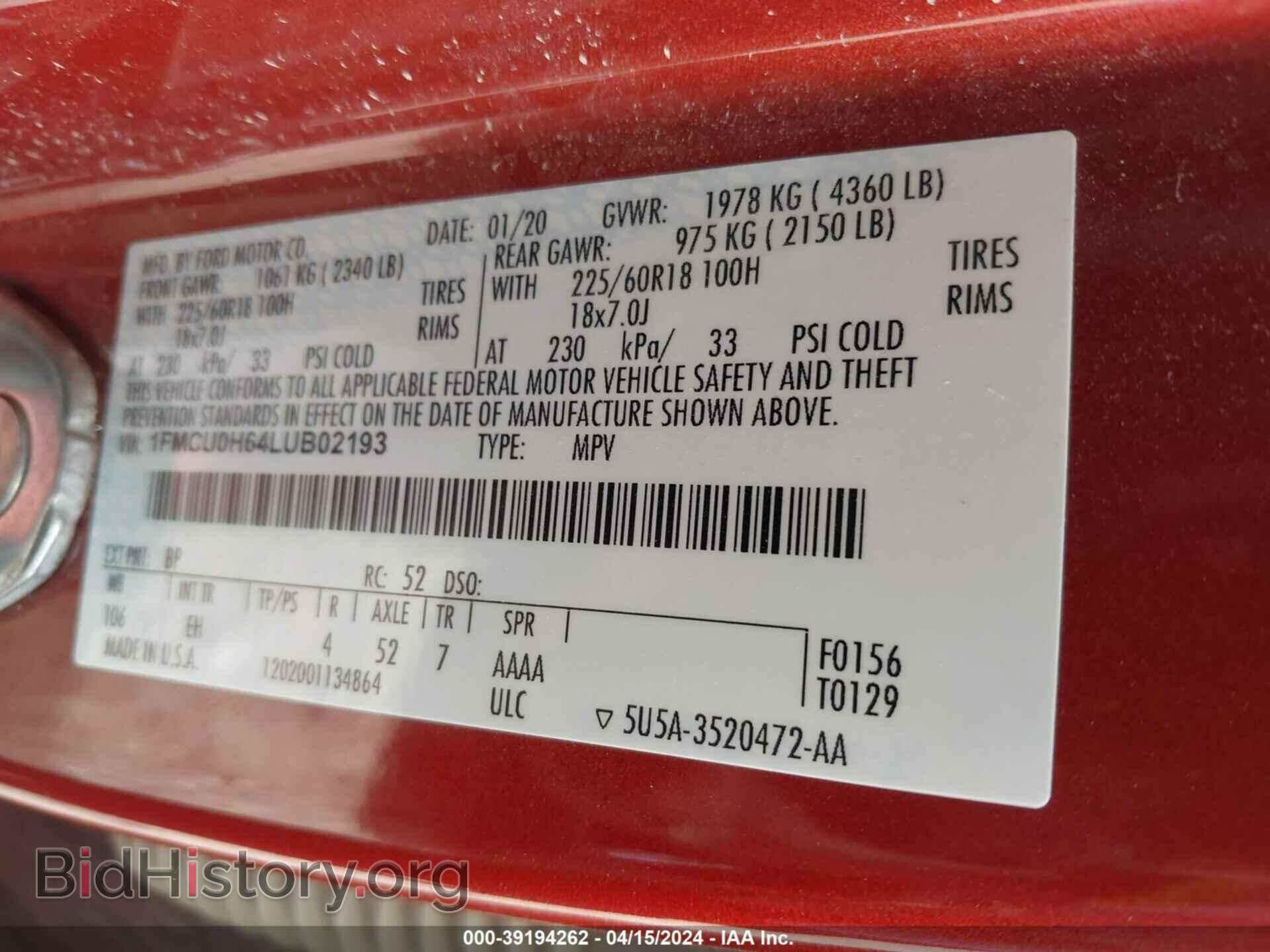 2020 FORD ESCAPE - VIN: 1FMCU0H64LUB02193 - Фото 9